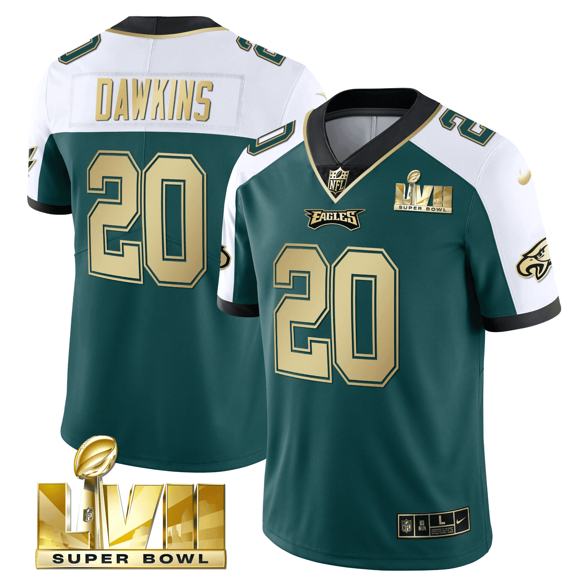 Brian Dawkins Youth's Philadelphia Eagles Super Bowl Vapor Gold Alternate Green Jersey - All Stitched