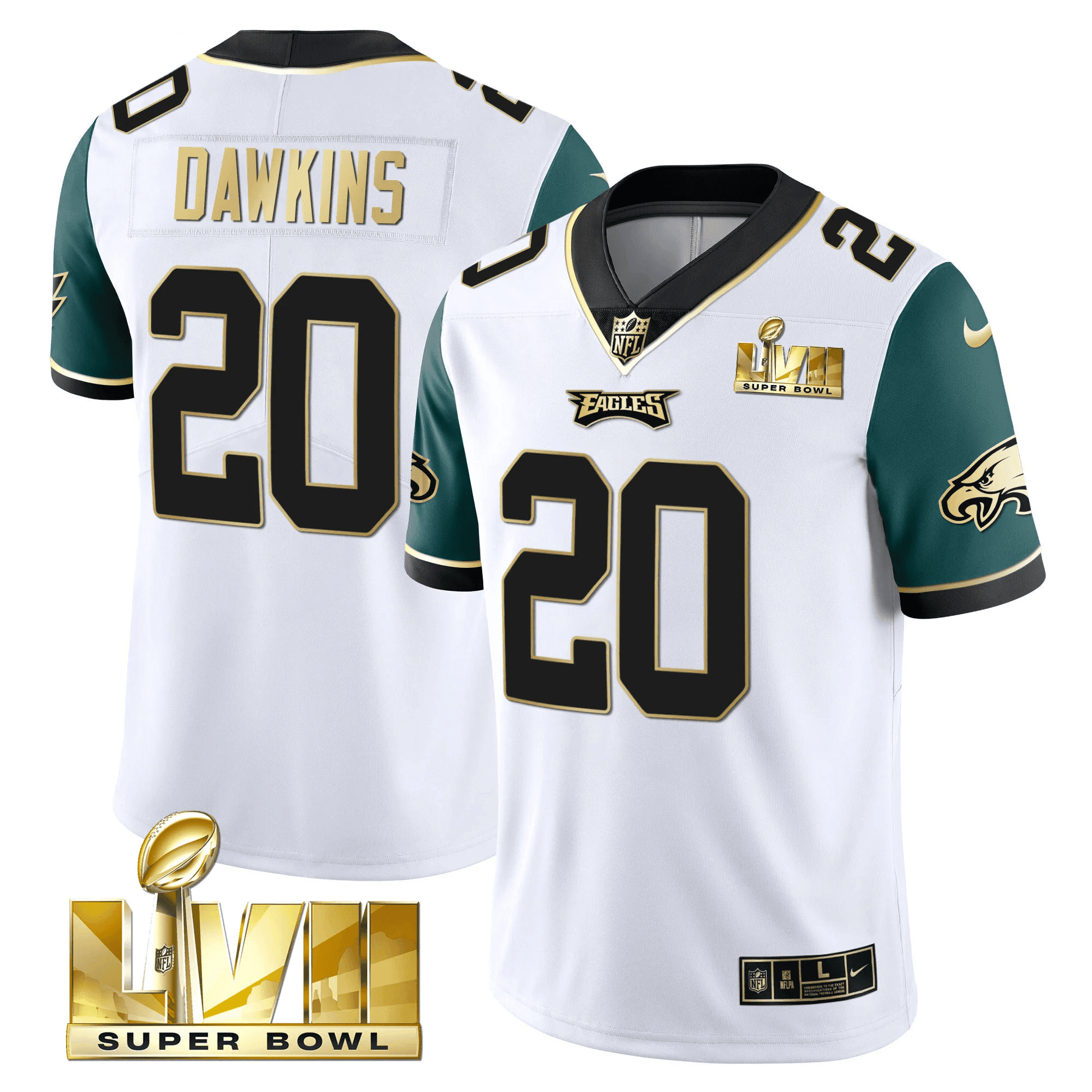 Brian Dawkins Youth's Philadelphia Eagles Super Bowl Vapor Gold Midnight Green Sleeves Jersey - All Stitched