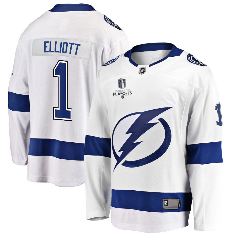 Brian Elliott 1 Tampa Bay Lightning Stanley Cup 2023 Playoffs Patch Away Breakaway Men Stitched Jersey – White