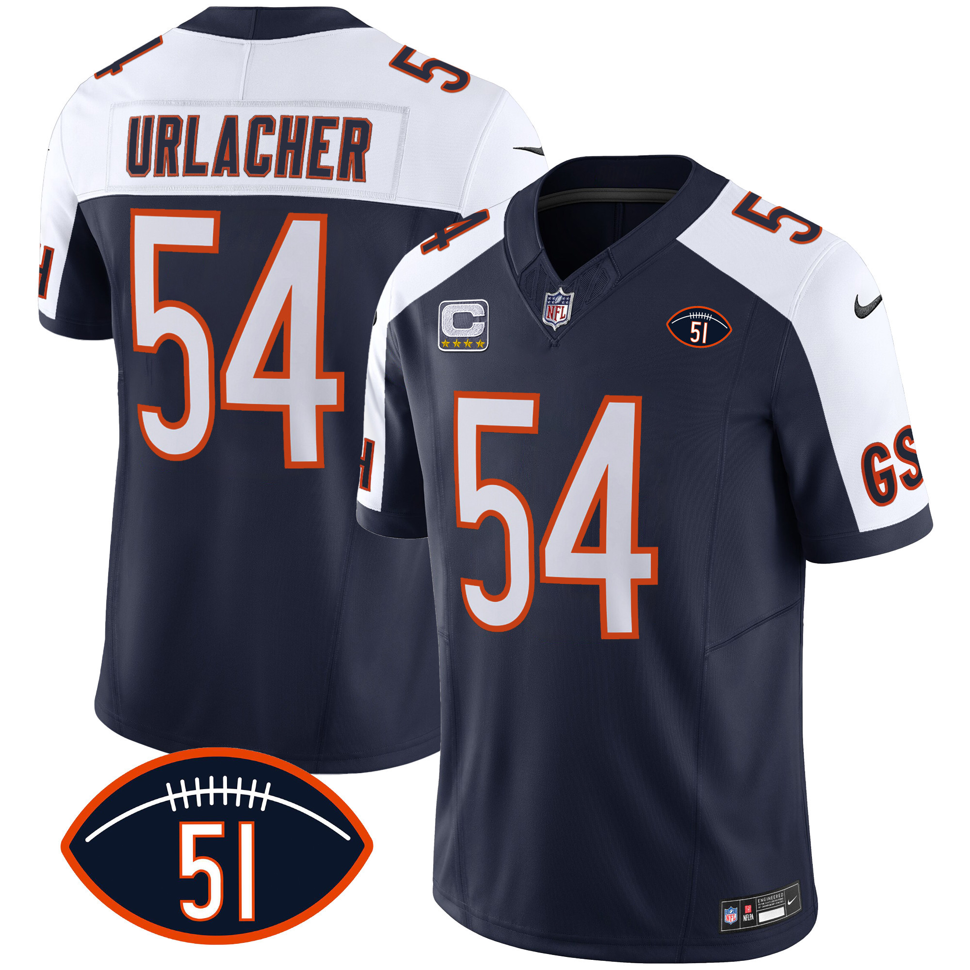 Brian Urlacher Men's Chicago Bears Dick Butkus Patch GSH Vapor Alternate Jersey - All Stitched 