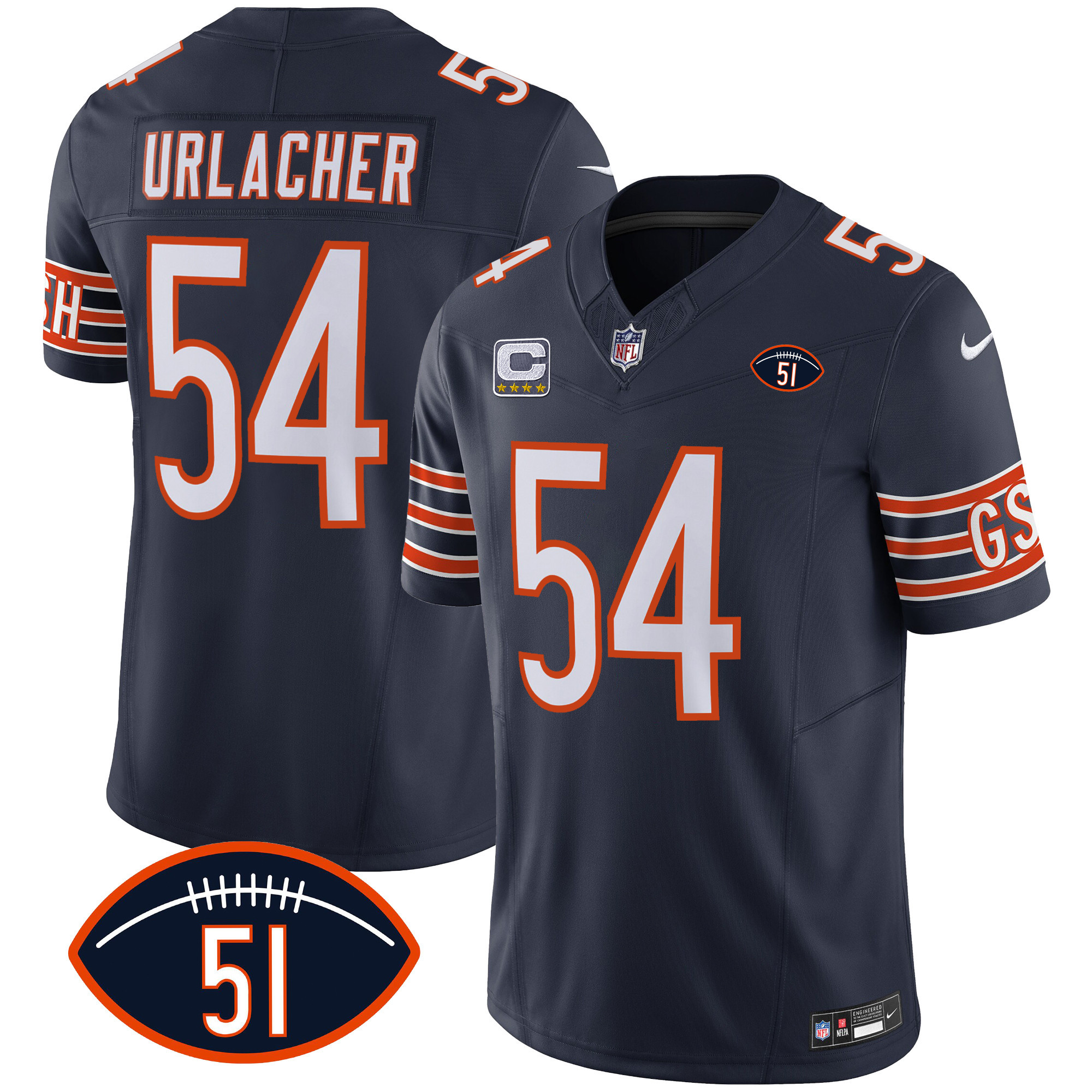 Brian Urlacher Men's Chicago Bears Dick Butkus Patch GSH Vapor Navy Jersey - All Stitched 