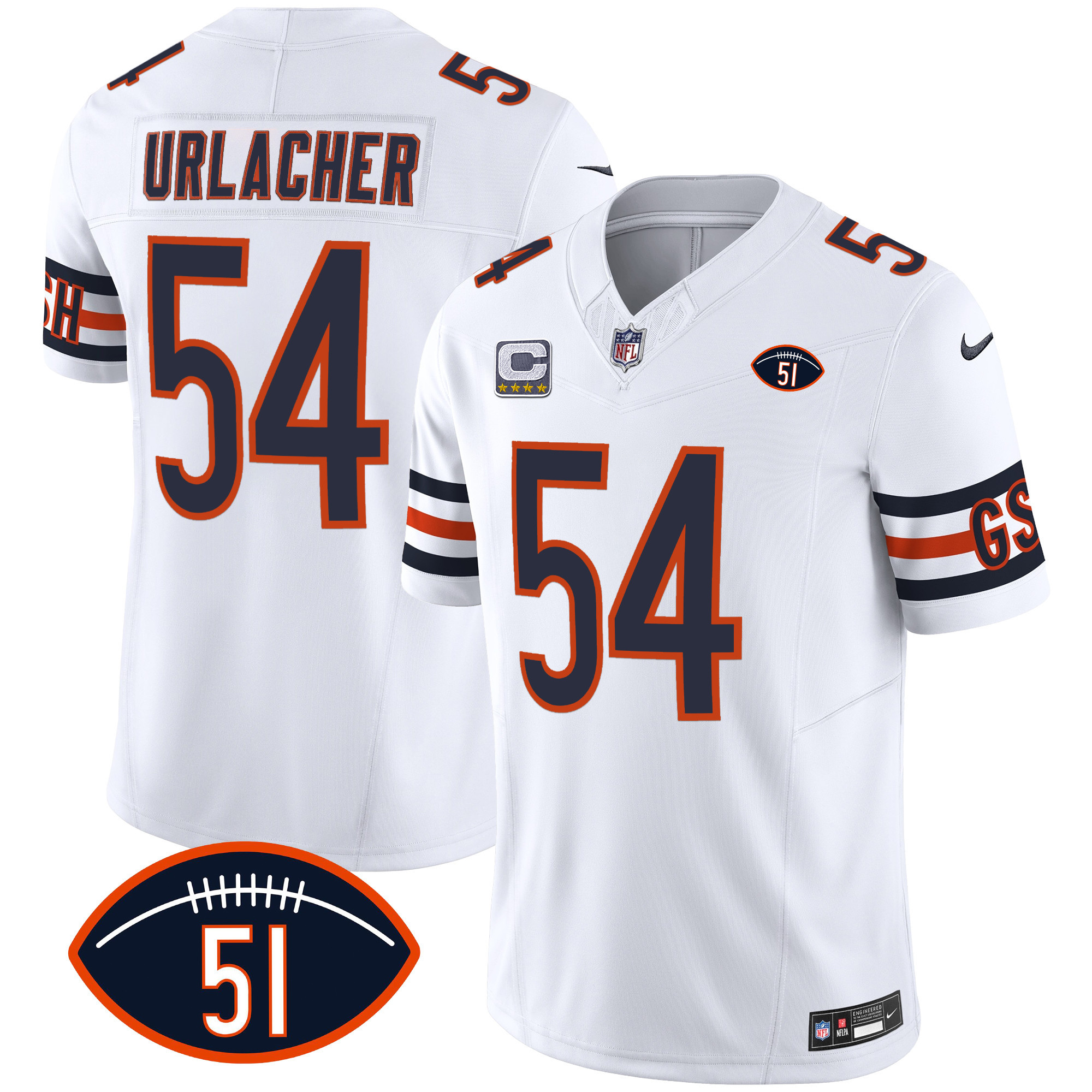 Brian Urlacher Men's Chicago Bears Dick Butkus Patch GSH Vapor White Jersey - All Stitched 