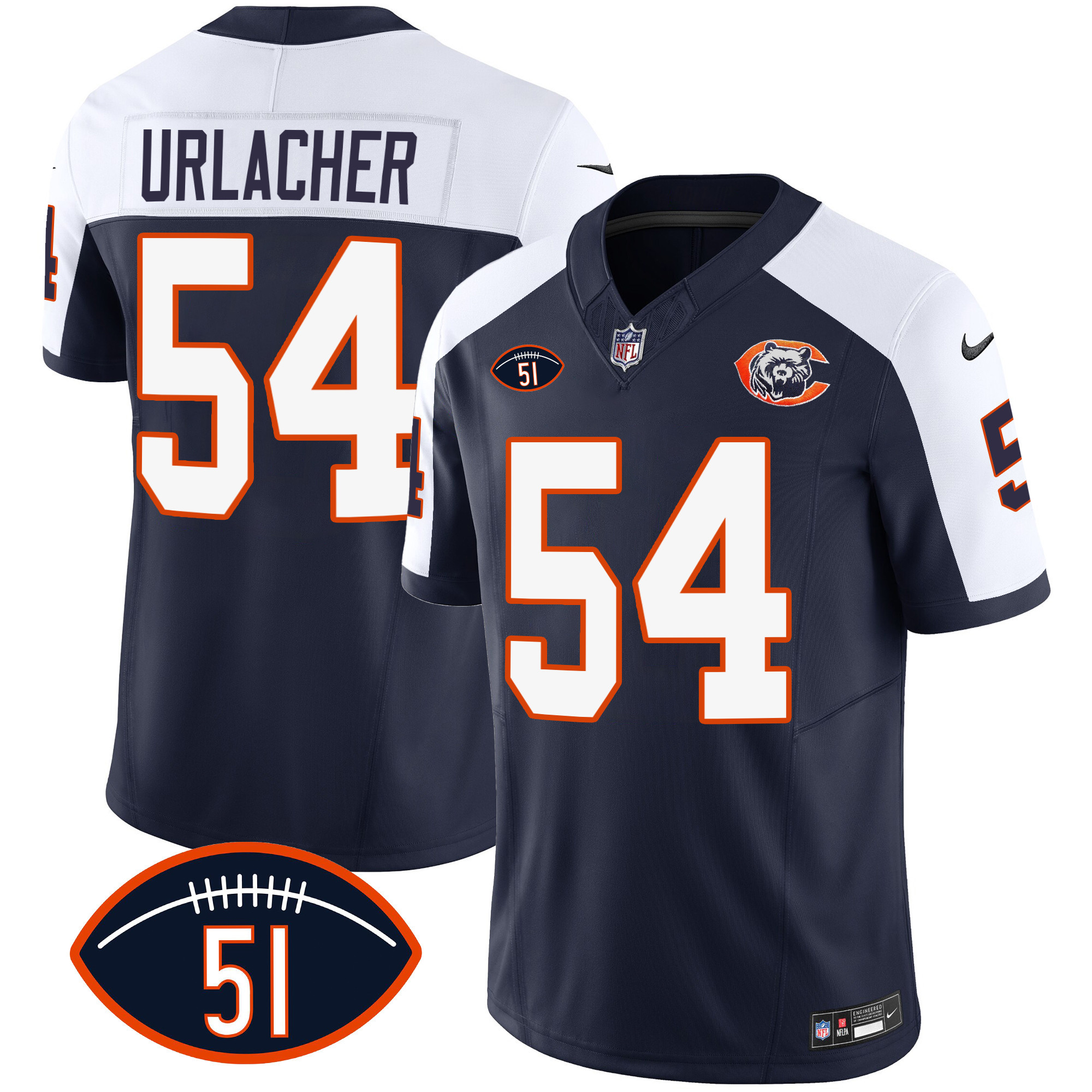 Brian Urlacher Men's Chicago Bears Throwback Dick Butkus Patch Alternate Jersey - All Stitched 