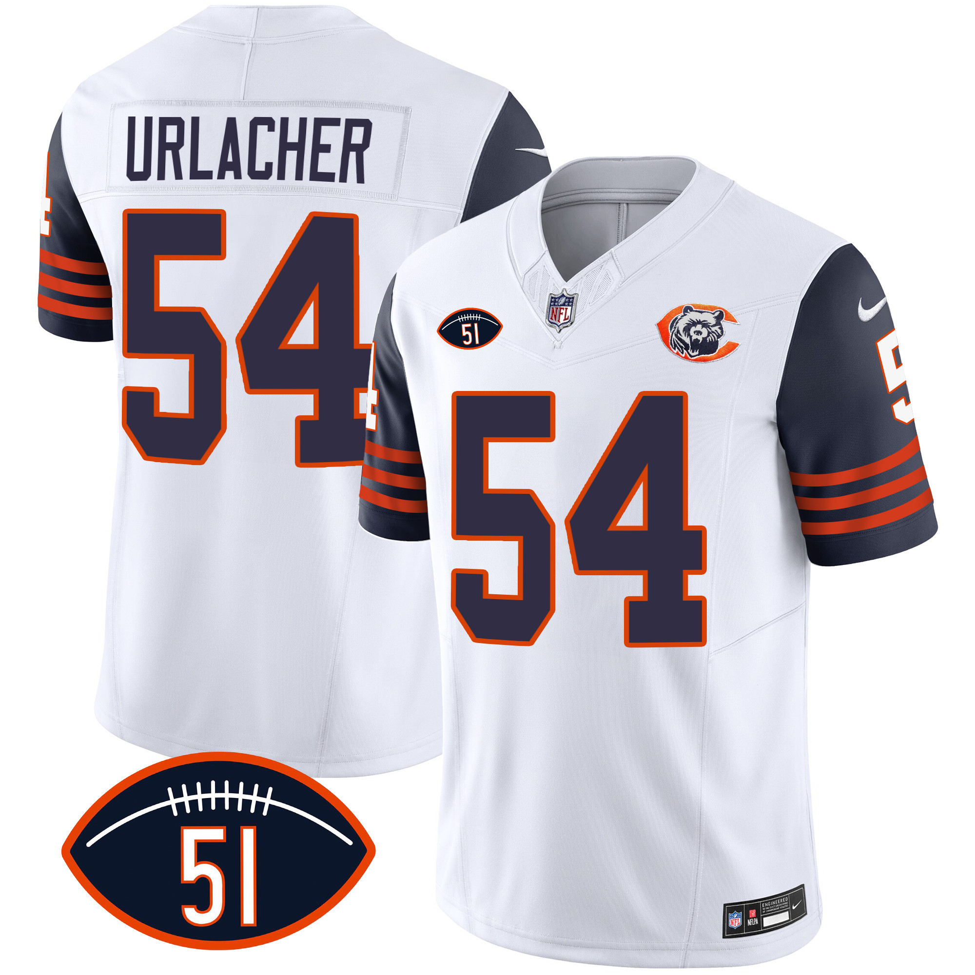 Brian Urlacher Men's Chicago Bears Throwback Dick Butkus Patch Navy Sleeves Jersey - All Stitched 