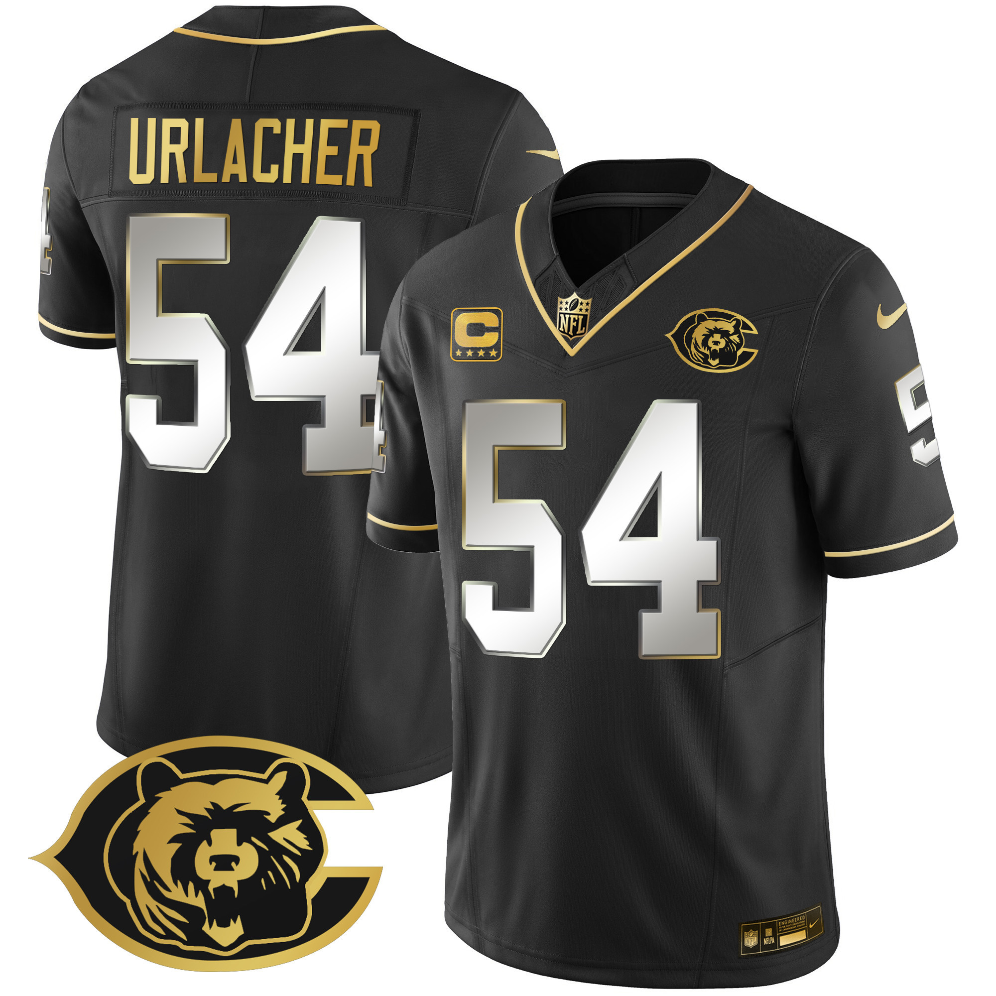 Brian Urlacher Men's Chicago Bears Throwback Gold Vapor Black Limited Jersey - All Stitched 