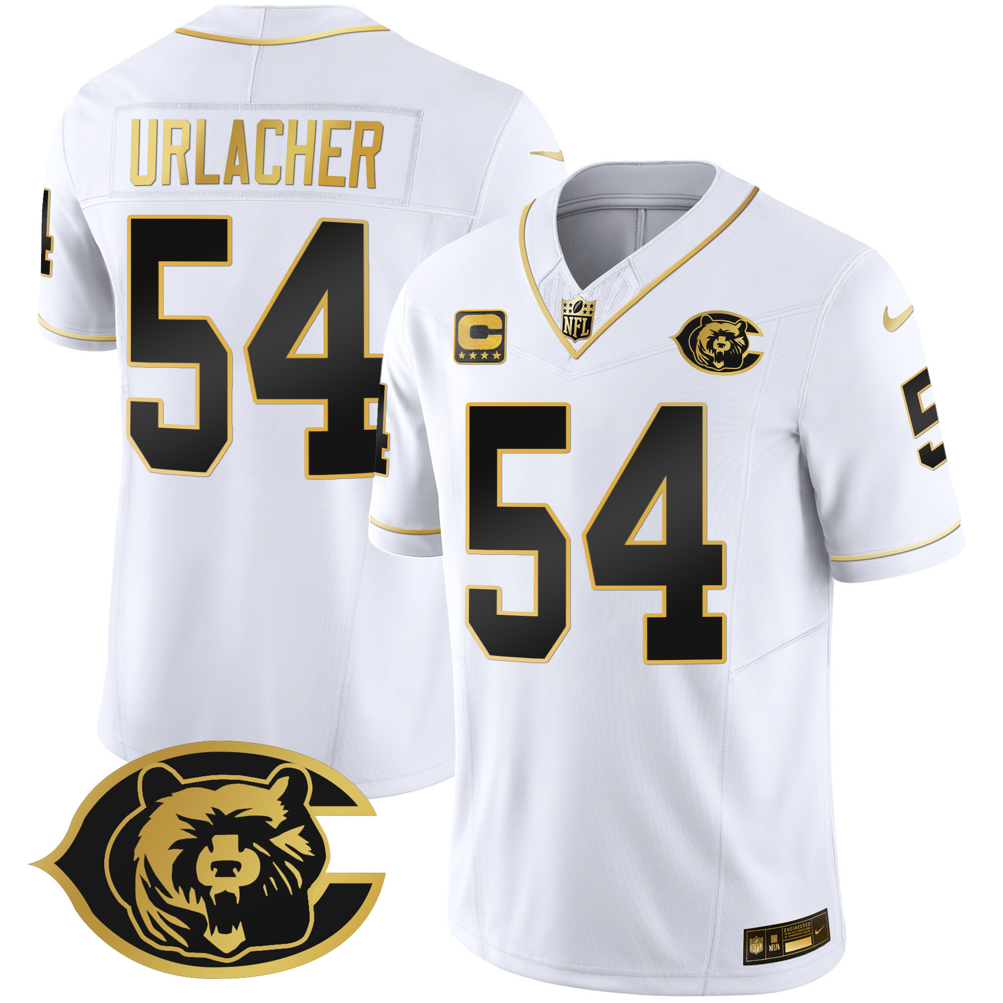 Brian Urlacher Men's Chicago Bears Throwback Gold Vapor White Gold Jersey - All Stitched 