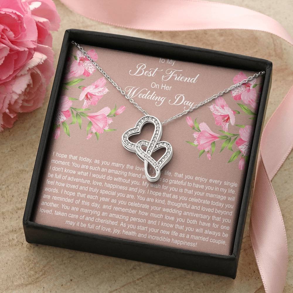 Bride Gifts, I Hope You Enjoy Every Single Moment, Double Heart Necklace For Women, Wedding Day Thank You Ideas From Best Friend