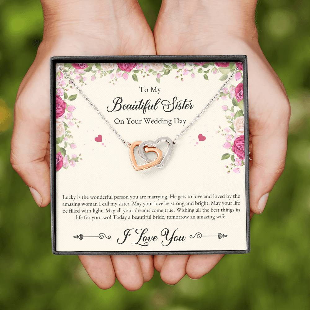 Bride Gifts, I Love You, Interlocking Heart Necklace For Women, Wedding Day Thank You Ideas From Sister