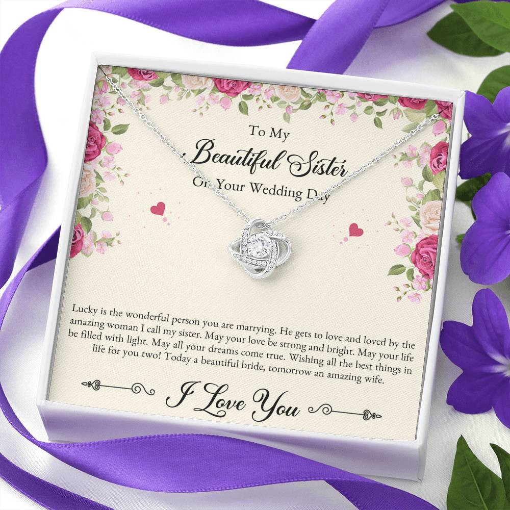 Bride Gifts, I Love You, Love Knot Necklace For Women, Wedding Day Thank You Ideas From Sister