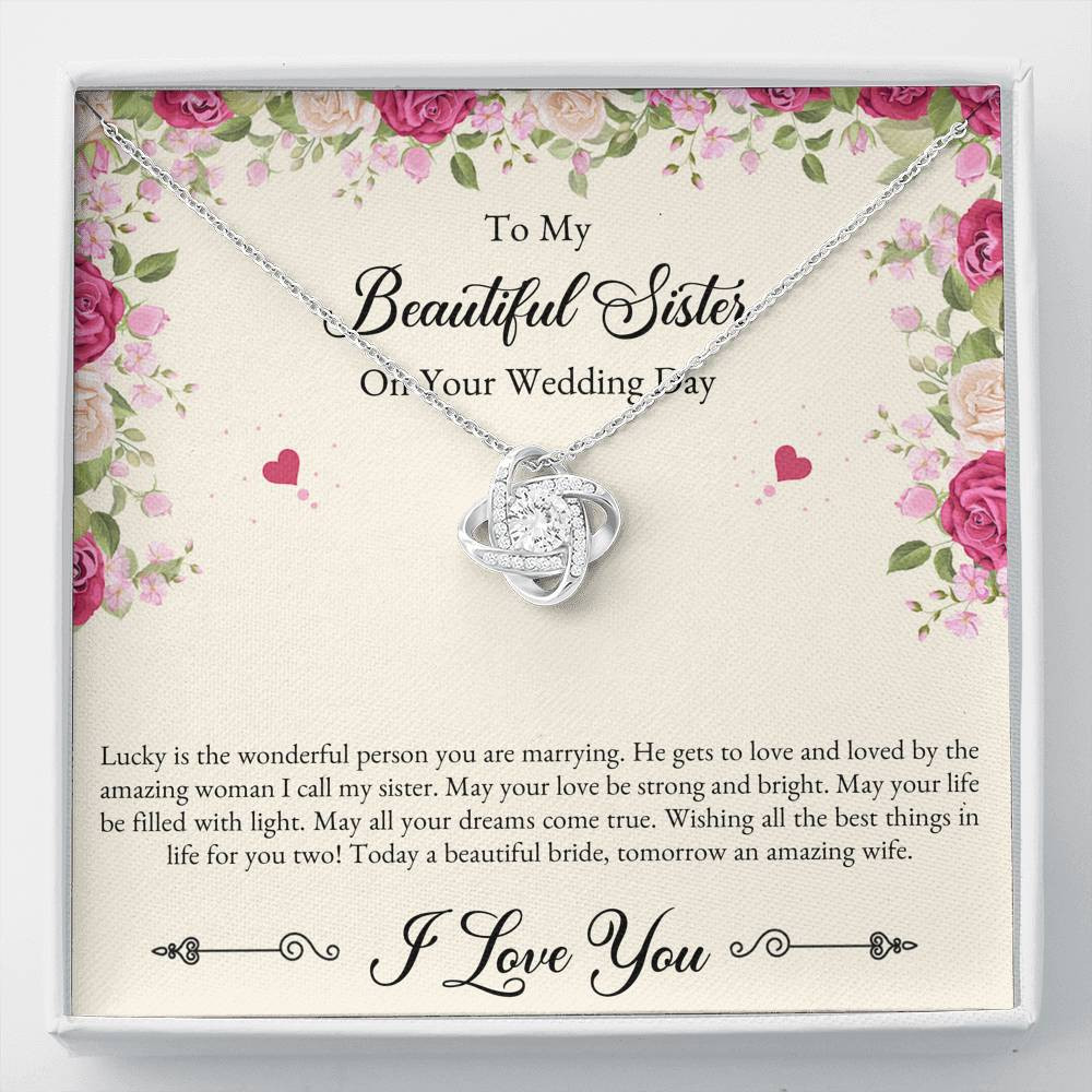 Bride Gifts, I Love You, Love Knot Necklace For Women, Wedding Day Thank You Ideas From Sister