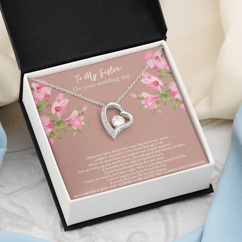 Bride Gifts, No Longer A Miss But Always A Sis, Forever Love Heart Necklace For Women, Wedding Day Thank You Ideas From Sister