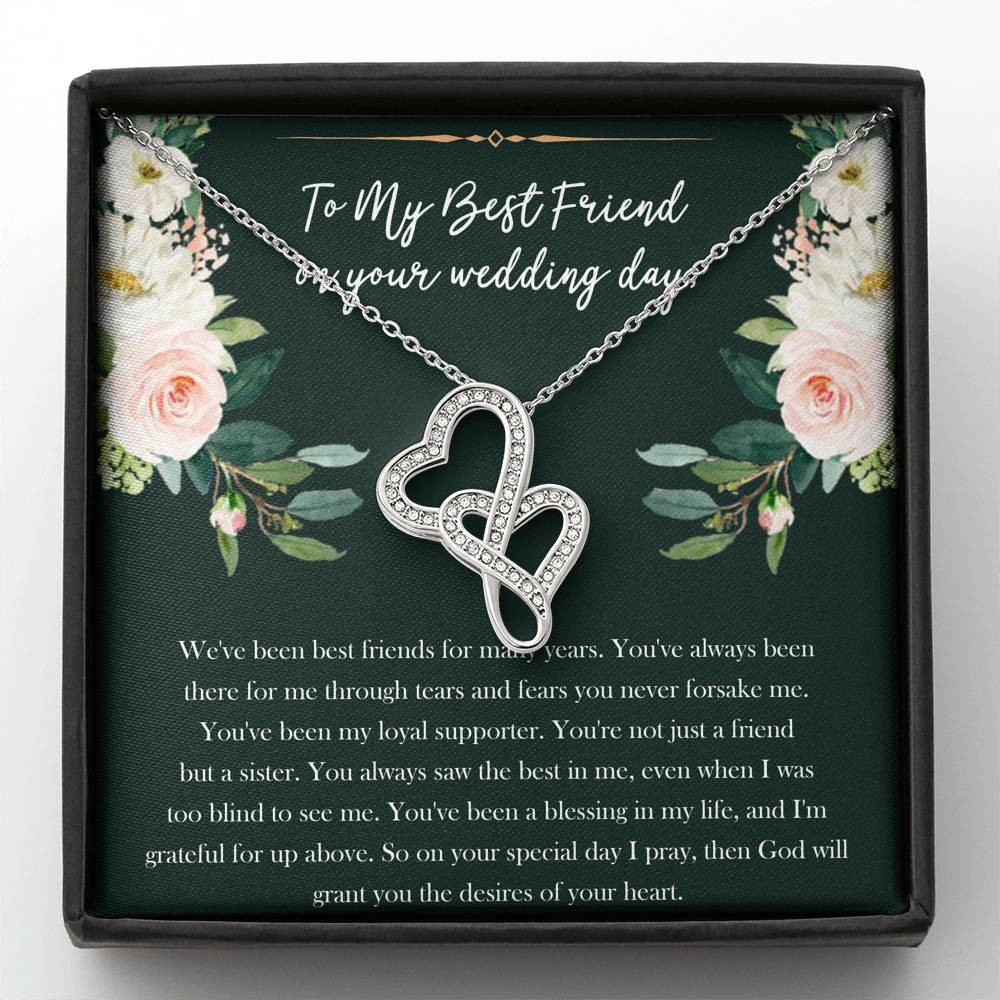Bride Gifts, Not Just A Friend But A Sister, Double Heart Necklace For Women, Wedding Day Thank You Ideas From Best Friend