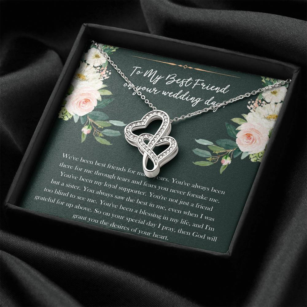 Bride Gifts, Not Just A Friend But A Sister, Double Heart Necklace For Women, Wedding Day Thank You Ideas From Best Friend