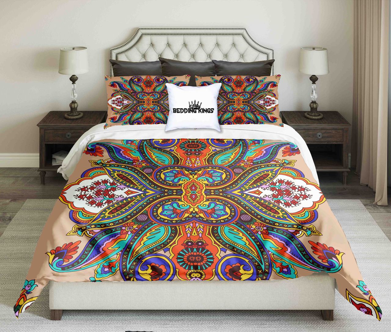 Bright Colour Design Kings 3D Customized Duvet Cover Bedding Set