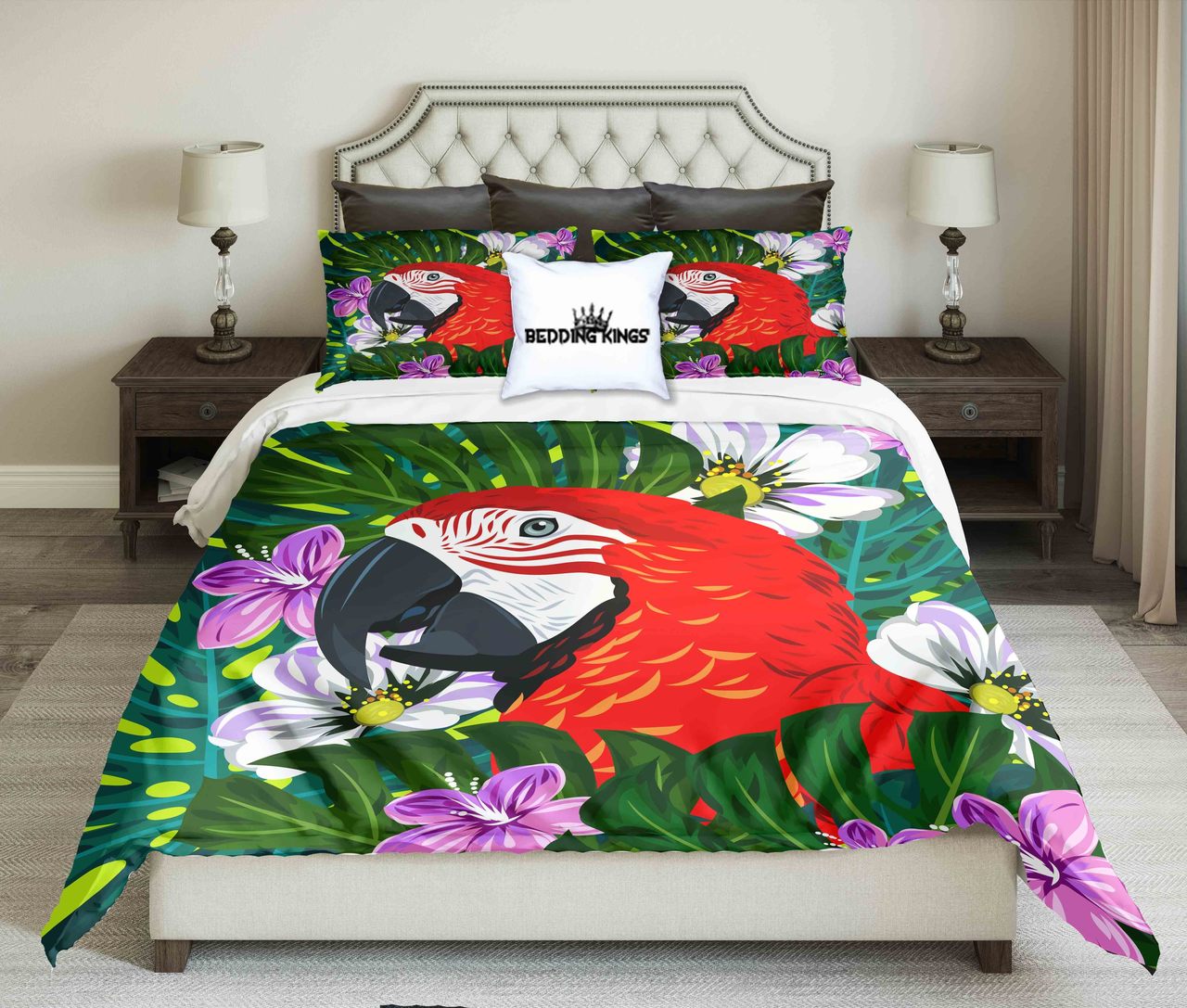 Bright Colour Parrot Design Kings 3D Customized Duvet Cover Bedding Set