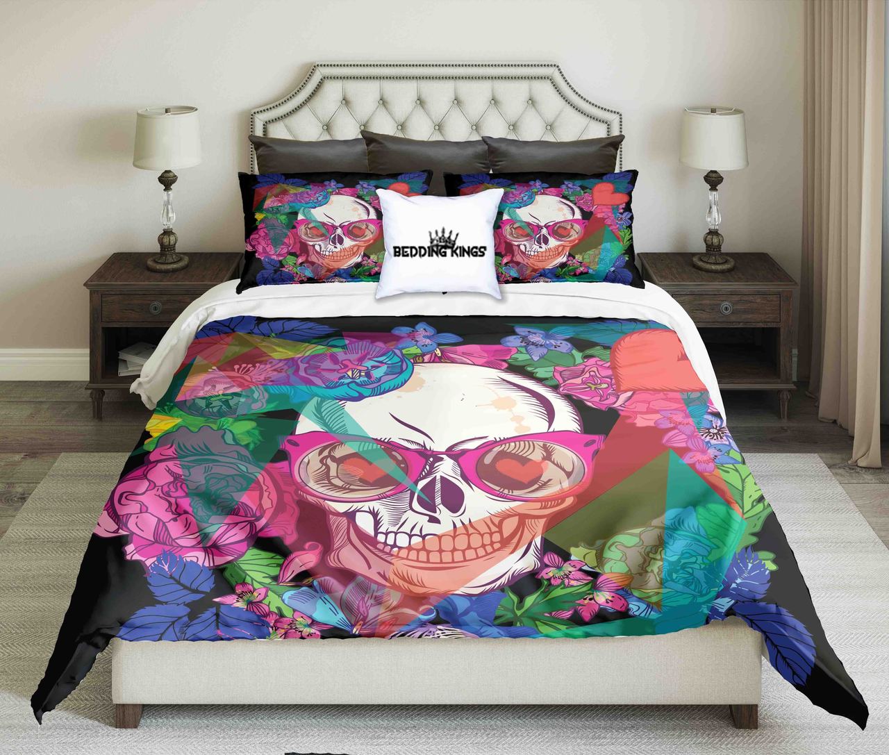 Bright Colours Geometric And Flowers Paternkull Design Kings 3D Customized Duvet Cover Bedding Set