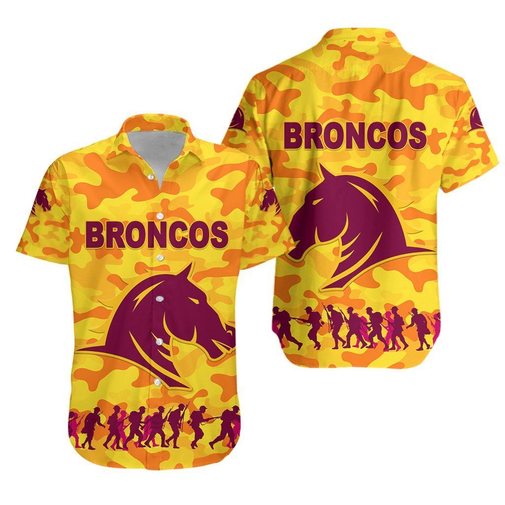 Brisbane Broncos Hawaiian Aloha Shirt Anzac Day Camouflage Vibes Gold Hawaiian Beach