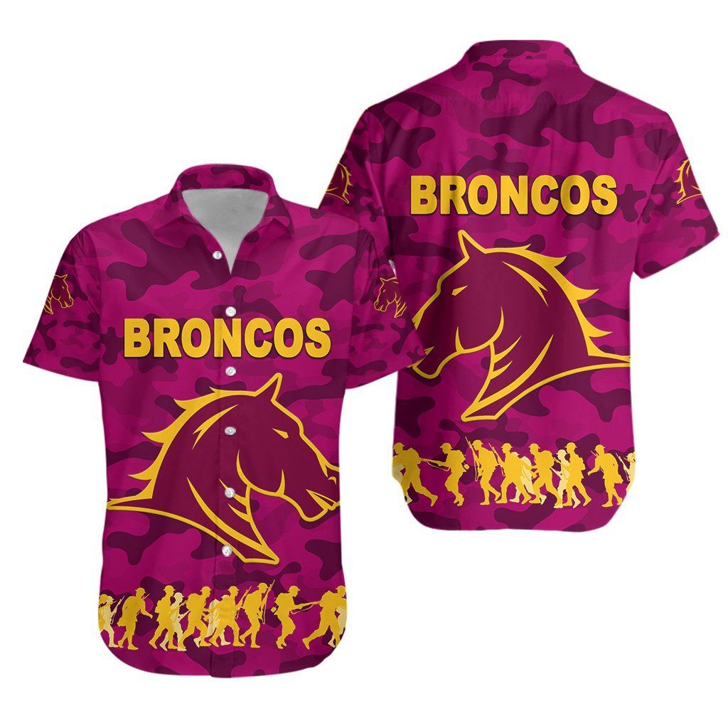 Brisbane Broncos Hawaiian Aloha Shirt Anzac Day Camouflage Vibes Maroon Hawaiian Beach