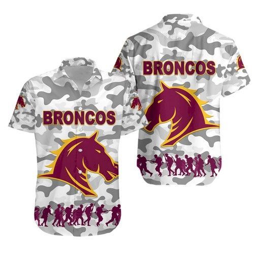Brisbane Broncos Hawaiian Shirt Anzac Day Camouflage Vibes White