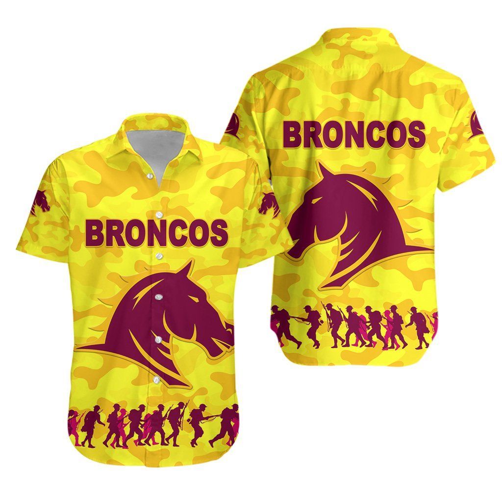 Brisbane Broncos Hawaiian Shirt Anzac Day Camouflage Vibes Yellow