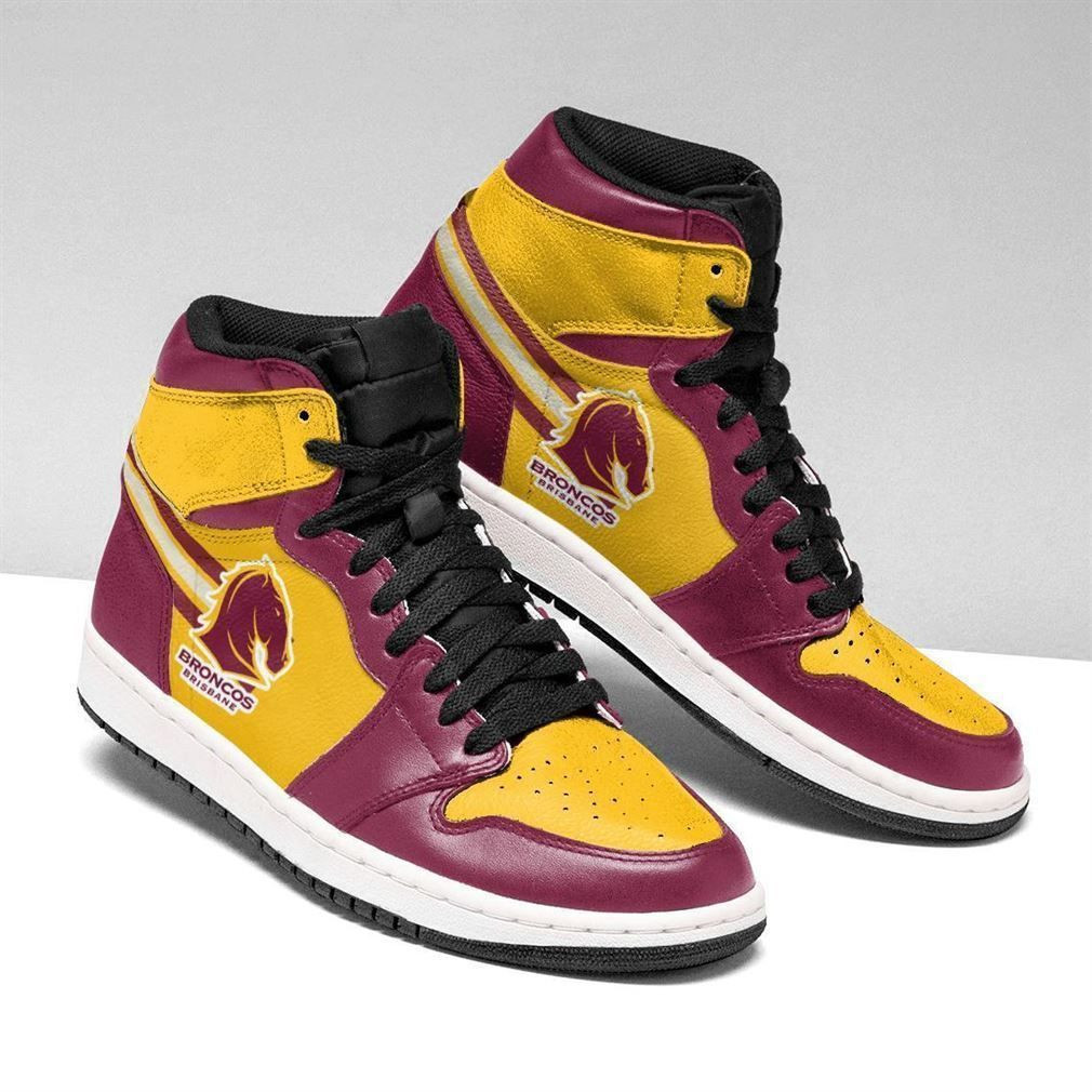 Brisbane Broncos NRL Fashion Sneakers Basketball Shoes Leather High Top Air Jordan Sneaker, Air Jordan Hightop