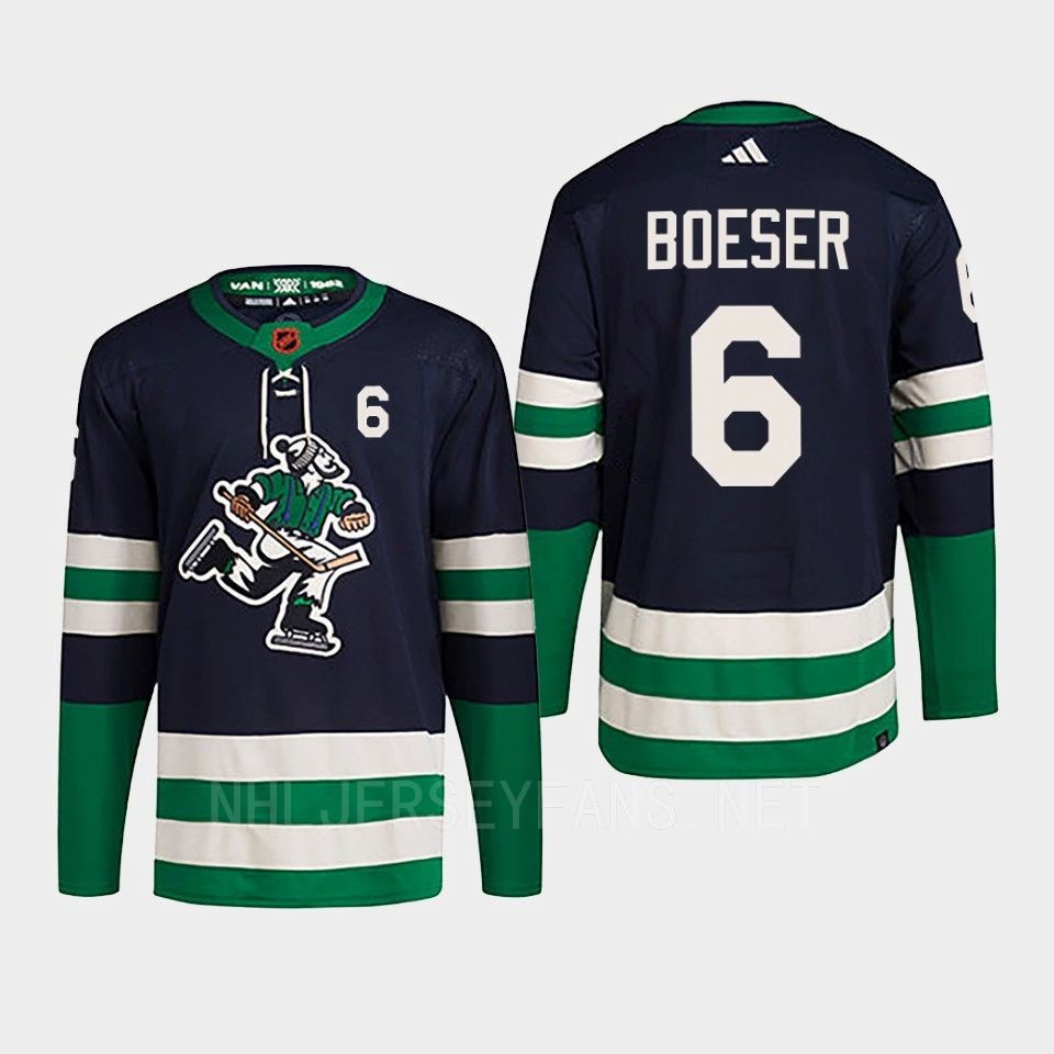 Brock Boeser 6 Reverse Retro 2.0 2022 Vancouver Canucks Navy Stitched Jersey Primegreen