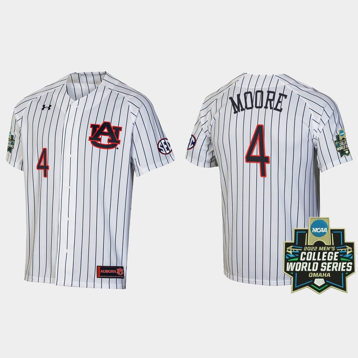 Brody Moore Auburn Tigers 2022 World Series Stripes Jersey - White