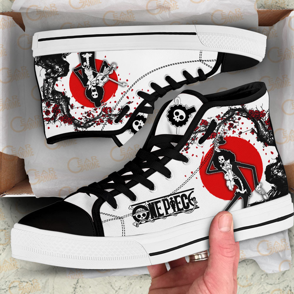 Brook High Top Shoes Custom Anime One Piece Sneakers Japan Style