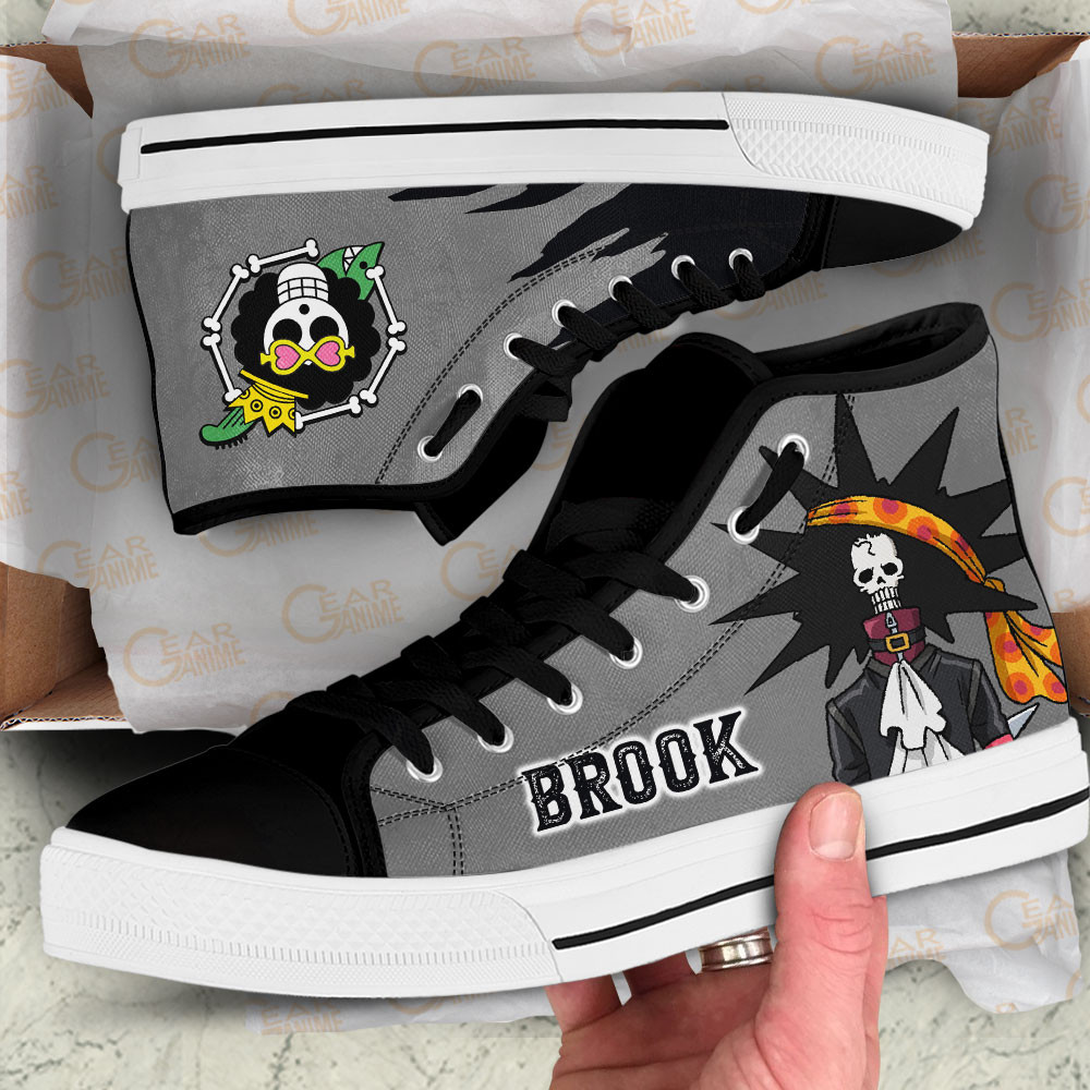 Brook High Top Shoes One Piece Red Custom Anime Sneakers