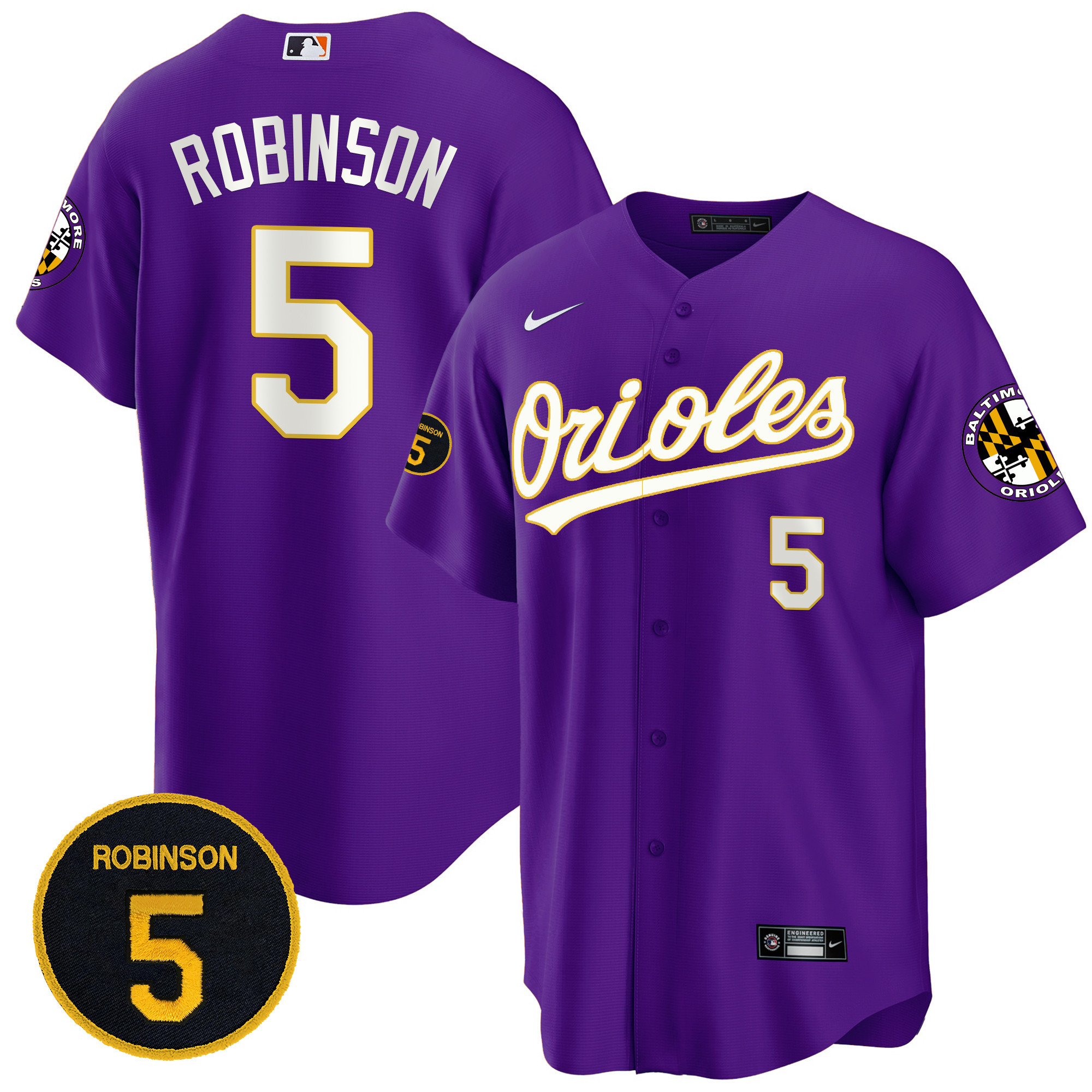 Brooks Robinson Baltimore Orioles Purple Robinson Patch Cool Base Jersey - All Stitched