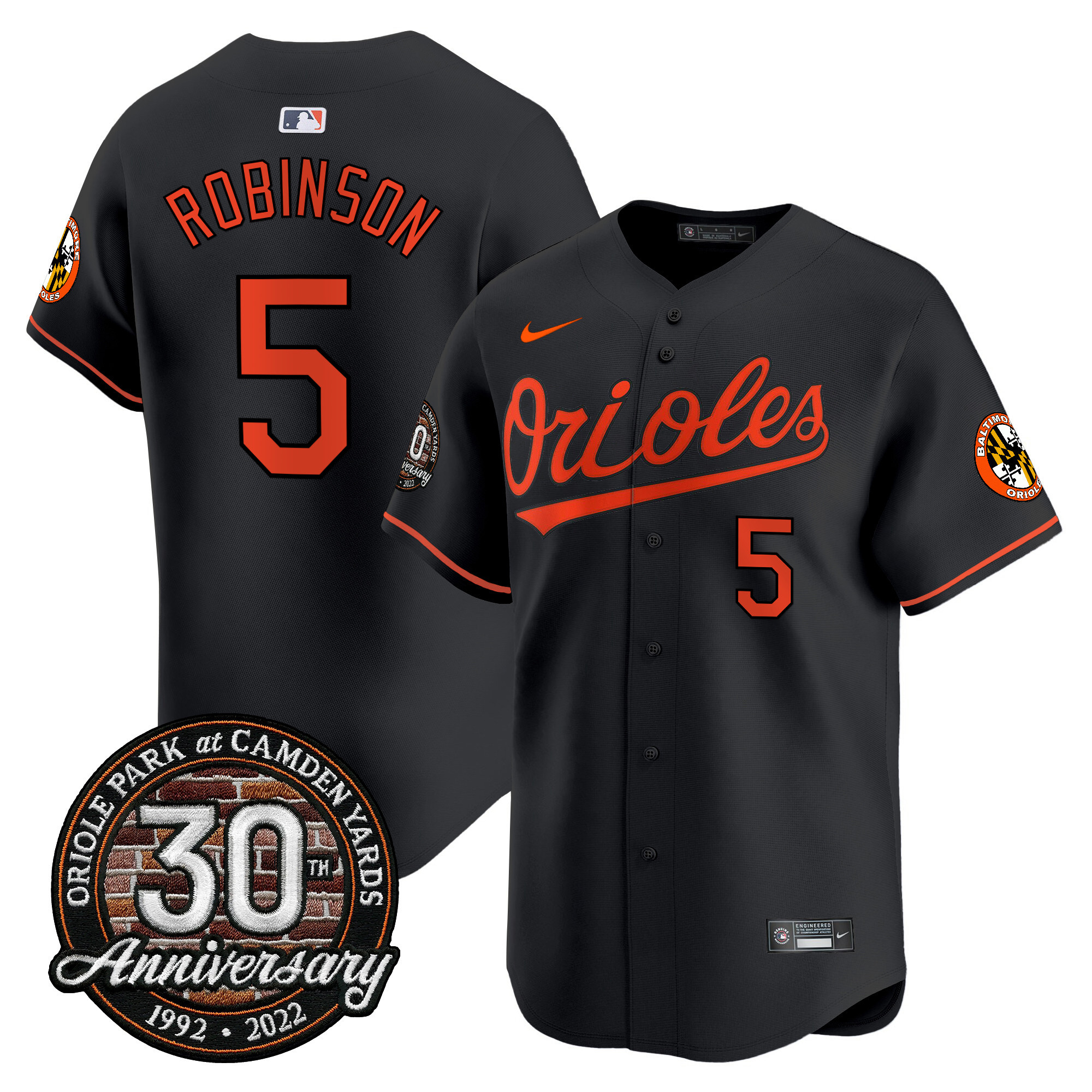 Brooks Robinson Men’s Baltimore Orioles Camden Yards 30th Anniversary Patch Vapor Premier Limited Black Jersey - All Stitched
