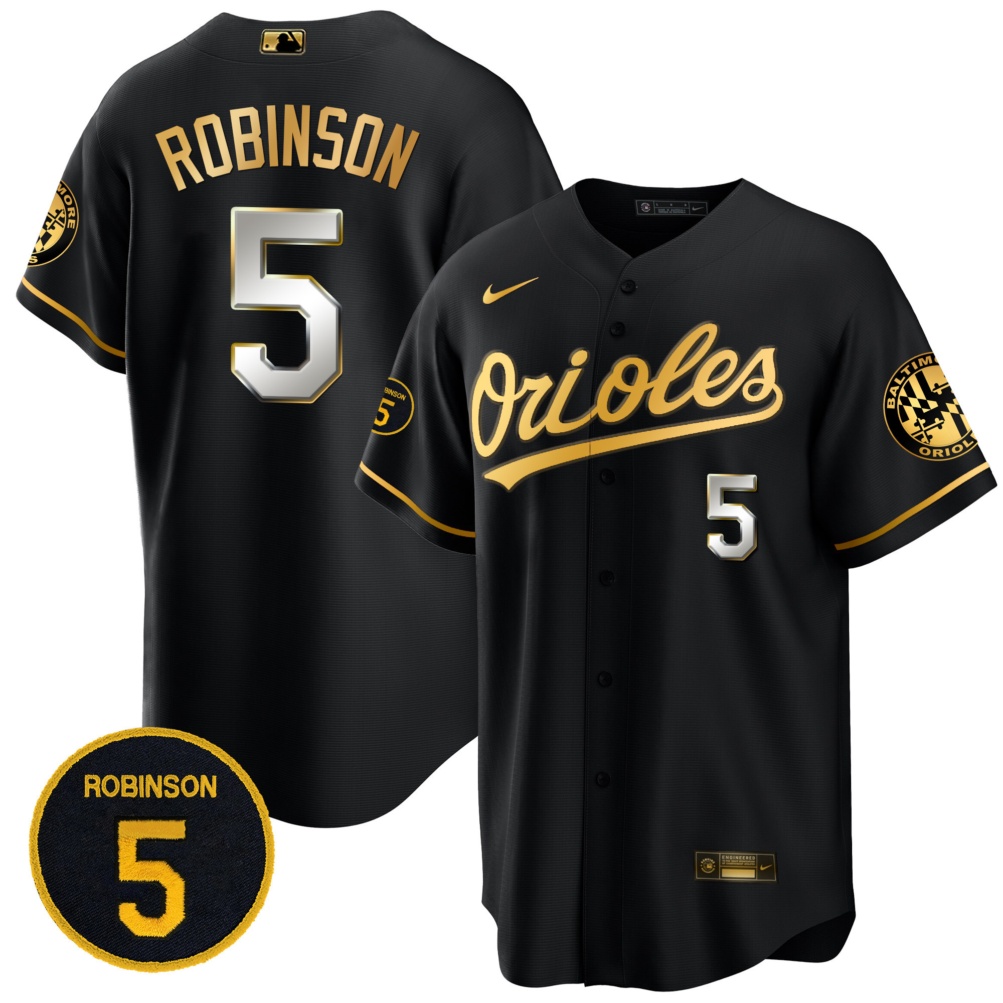 Brooks Robinson Men’s Baltimore Orioles Robinson Patch Cool Base Black Limited Jersey - All Stitched