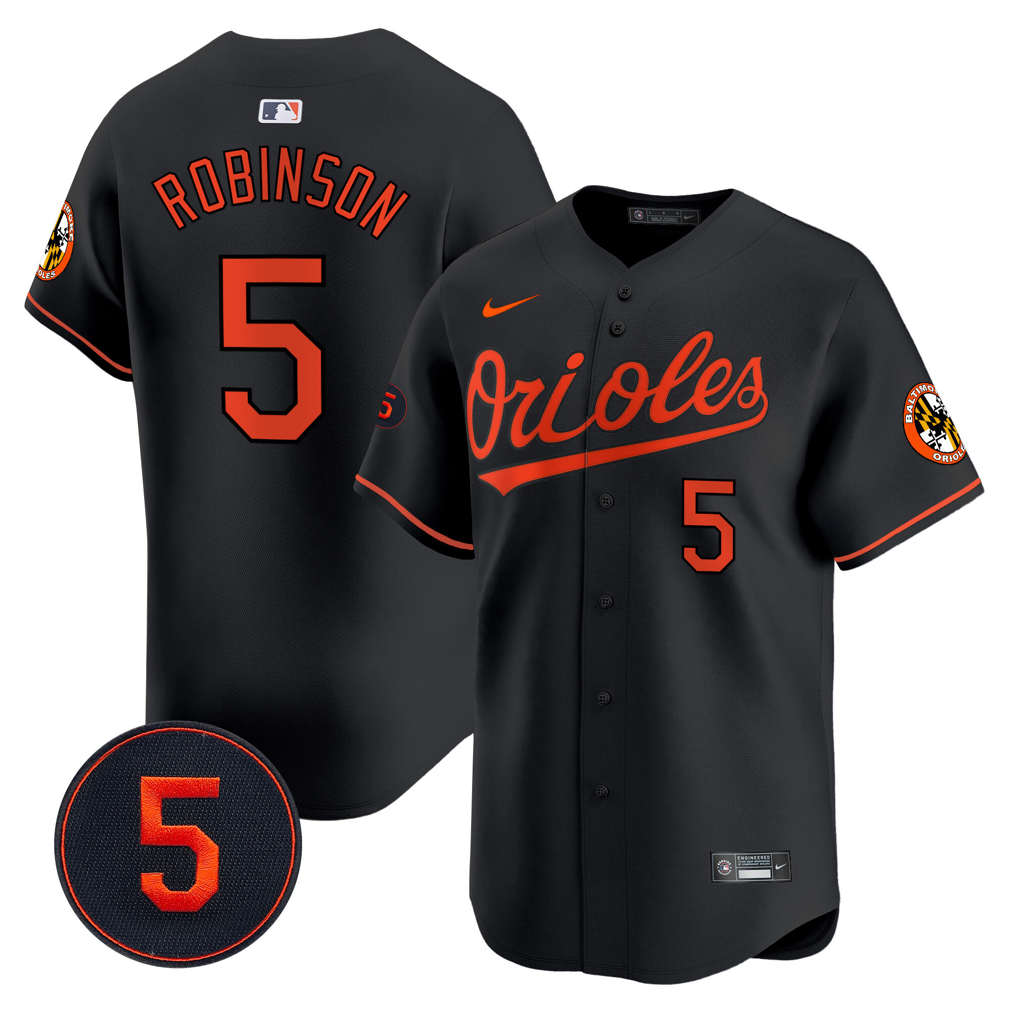Brooks Robinson Men’s Baltimore Orioles Robinson Patch Vapor Premier Limited Black Jersey - All Stitched