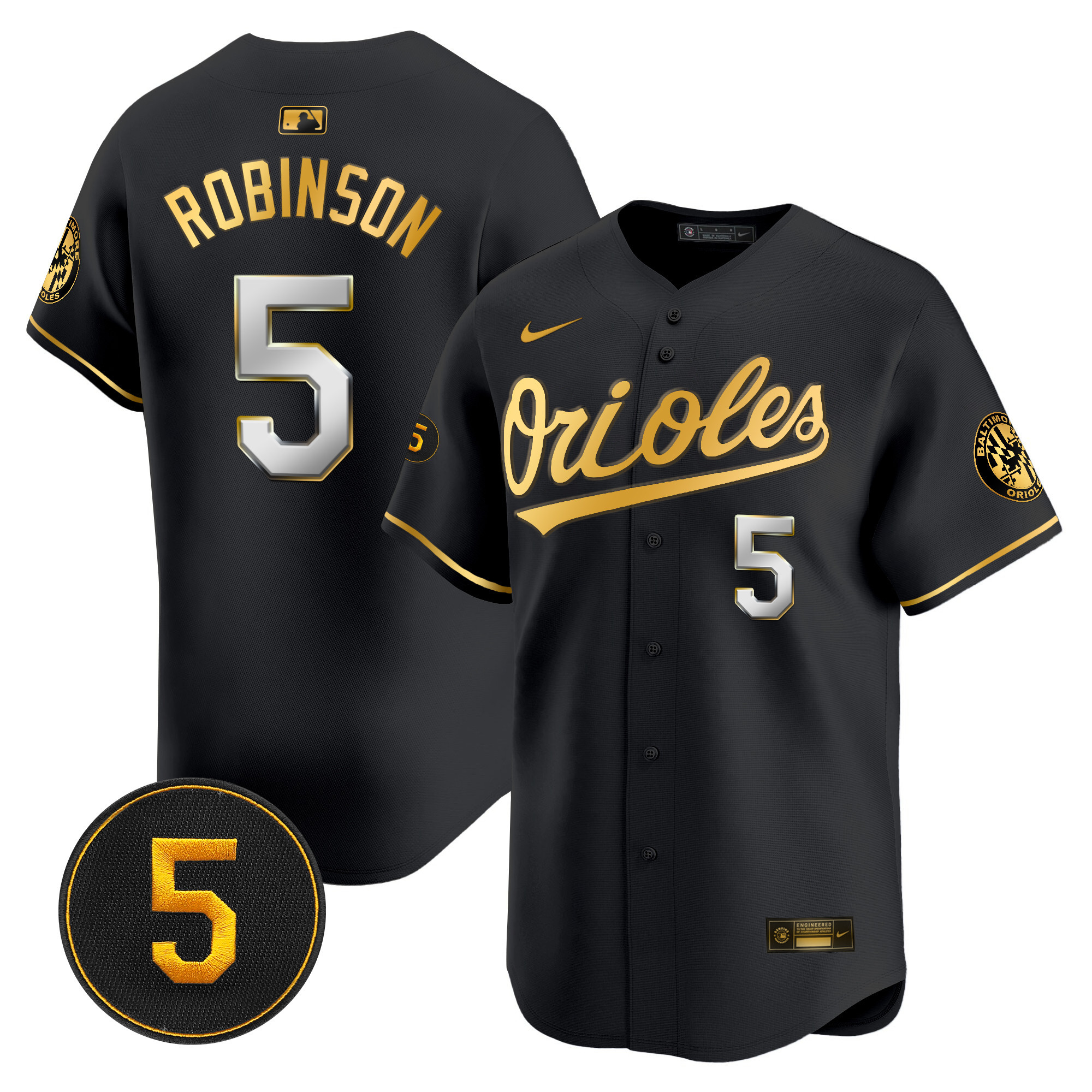 Brooks Robinson Men’s Baltimore Orioles Robinson Patch Vapor Premier Limited Black Limited Jersey - All Stitched