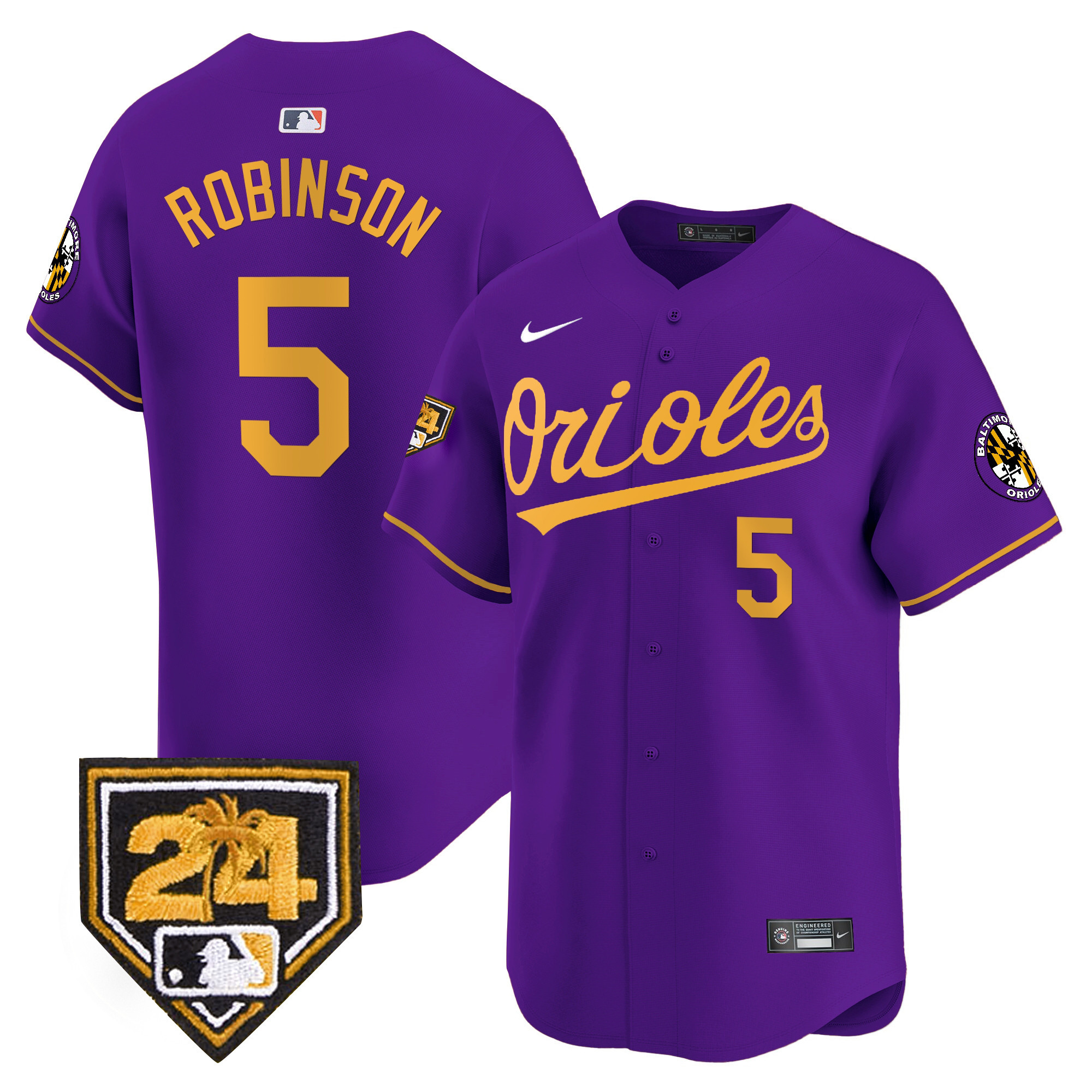 Brooks Robinson Men's Baltimore Orioles 2024 Spring Training Patch Vapor Premier Limited Purple Gold Jersey - All Stitched