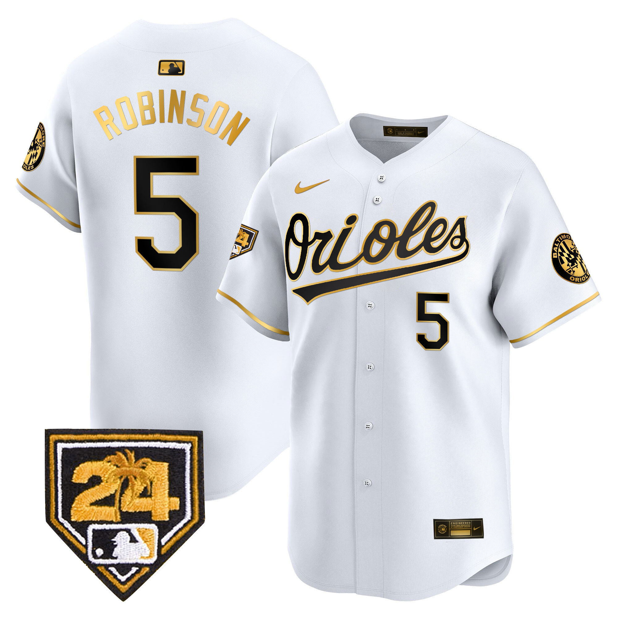 Brooks Robinson Men's Baltimore Orioles 2024 Spring Training Patch Vapor Premier Limited White Gold Jersey - All Stitched