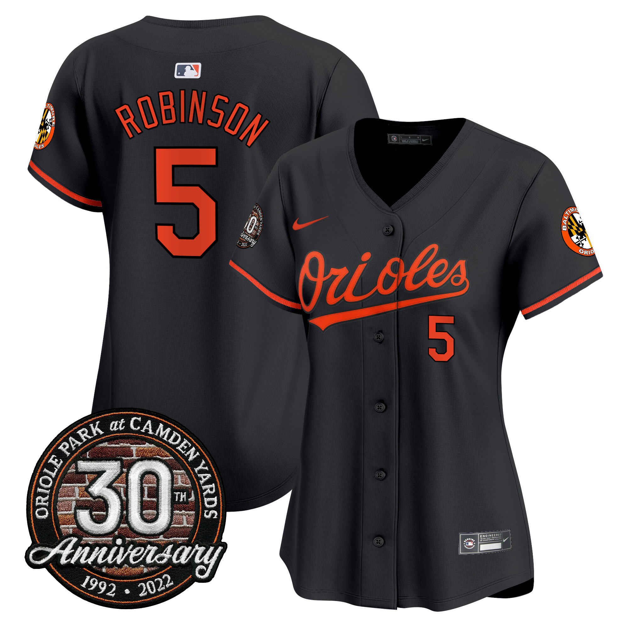 Brooks Robinson Women’s Baltimore Orioles Camden Yards 30th Anniversary Patch Vapor Premier Limited Black Jersey - All Stitched