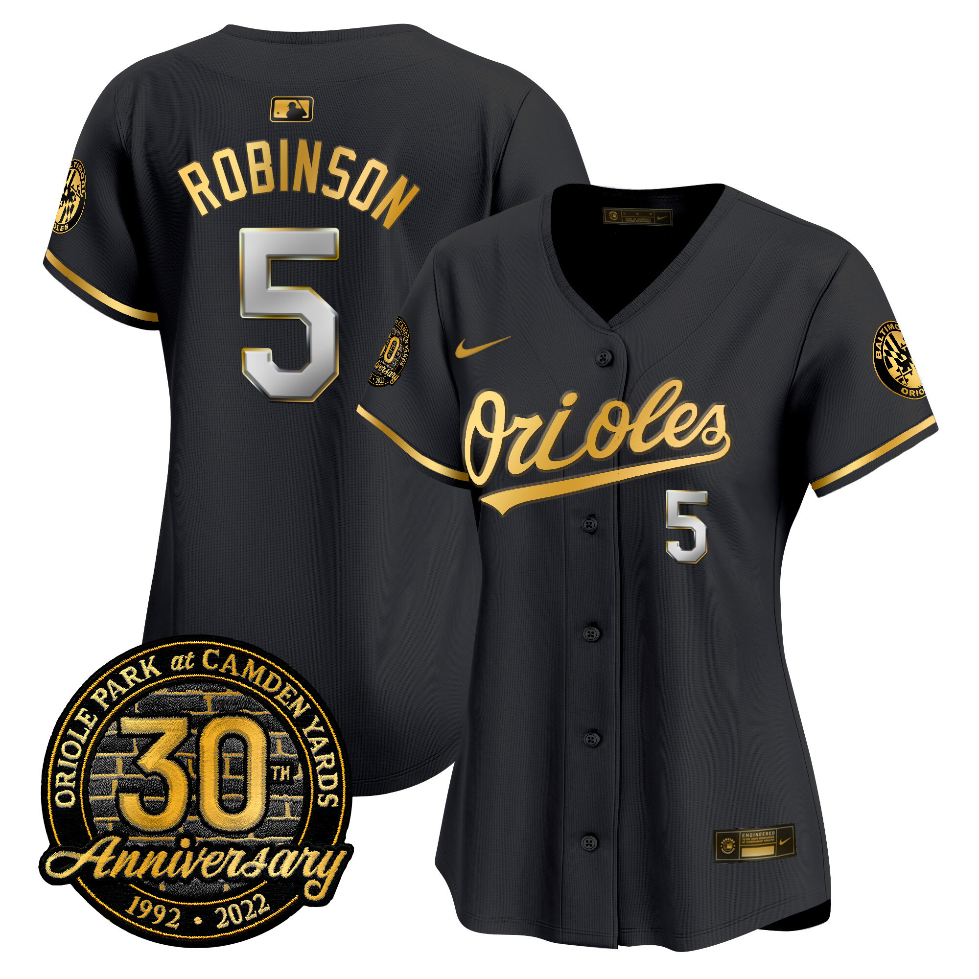Brooks Robinson Women’s Baltimore Orioles Camden Yards 30th Anniversary Patch Vapor Premier Limited Black Limited Jersey - All Stitched