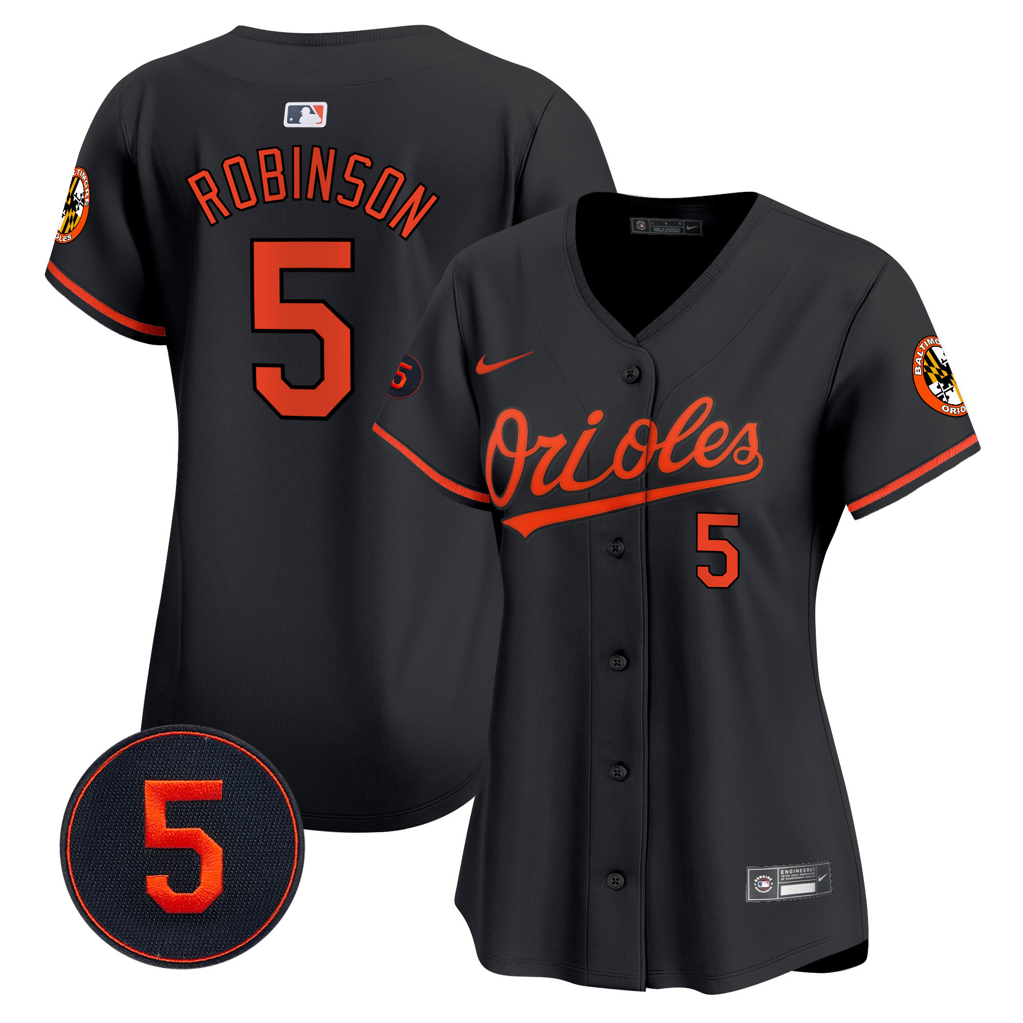 Brooks Robinson Women’s Baltimore Orioles Robinson Patch Vapor Premier Limited Black Jersey - All Stitched