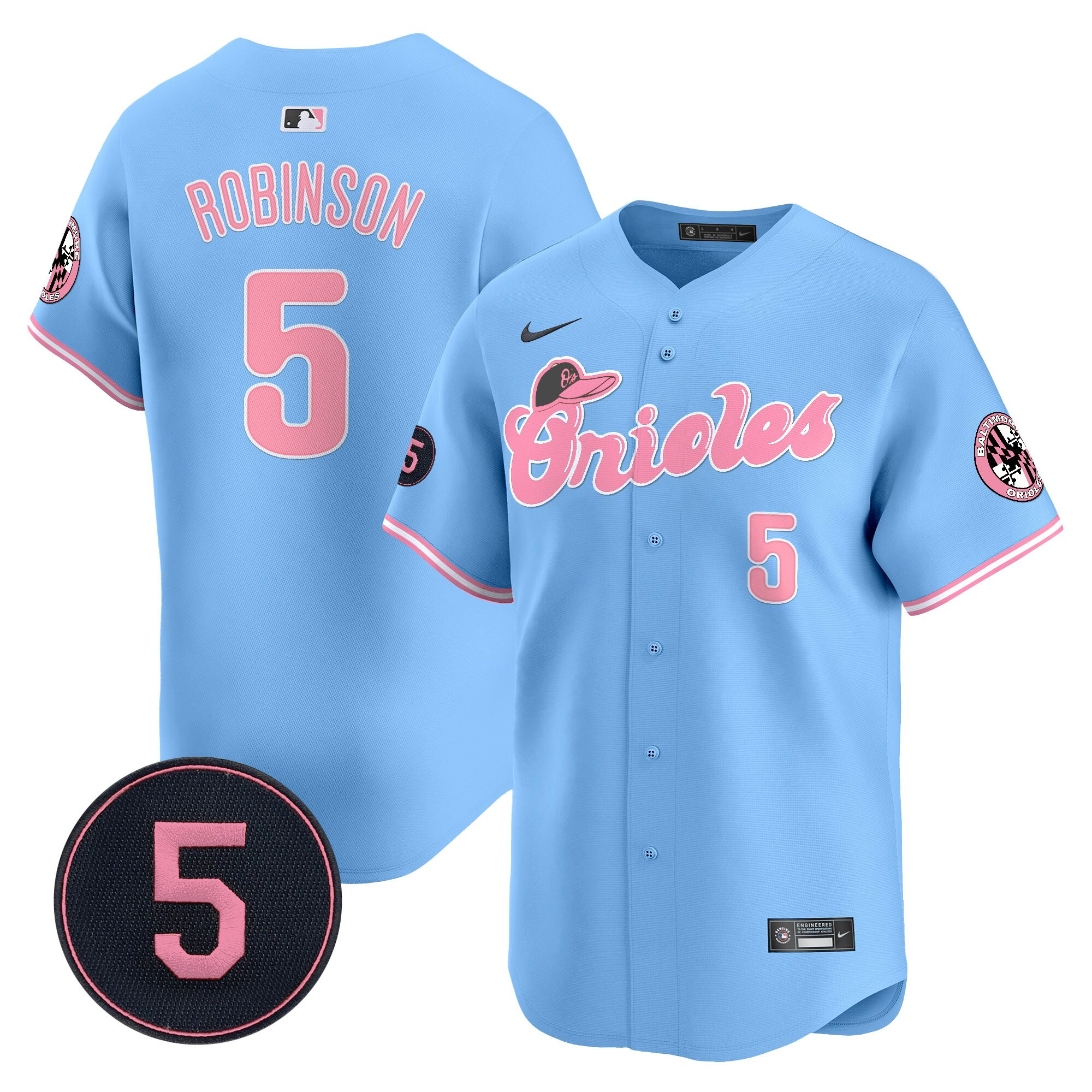 Brooks RobinsonUnisex Baltimore Orioles Pastel Style Robinson Patch Vapor Premier Limited Blue Jersey - All Stitched