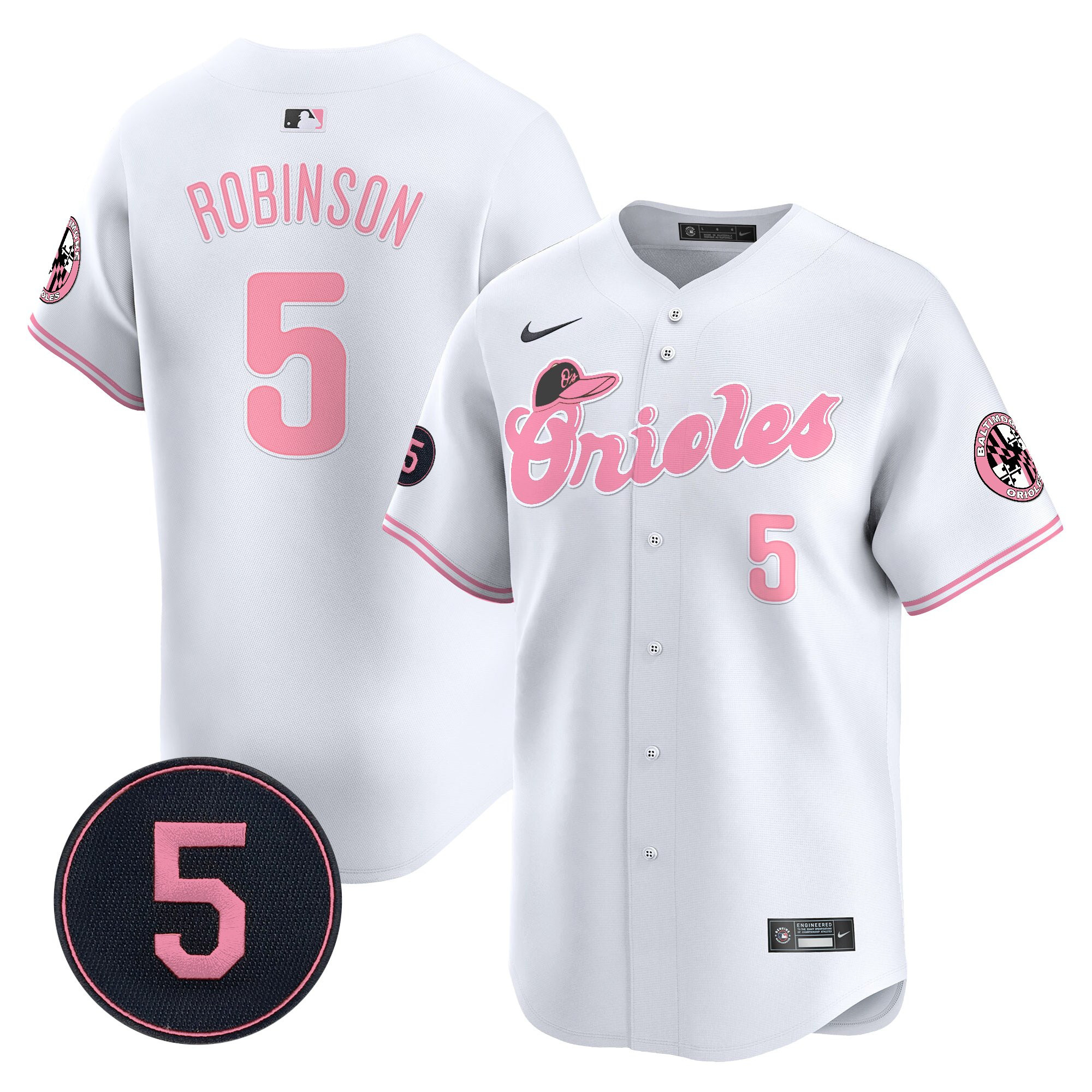 Brooks RobinsonUnisex Baltimore Orioles Pastel Style Robinson Patch Vapor Premier Limited White Jersey - All Stitched