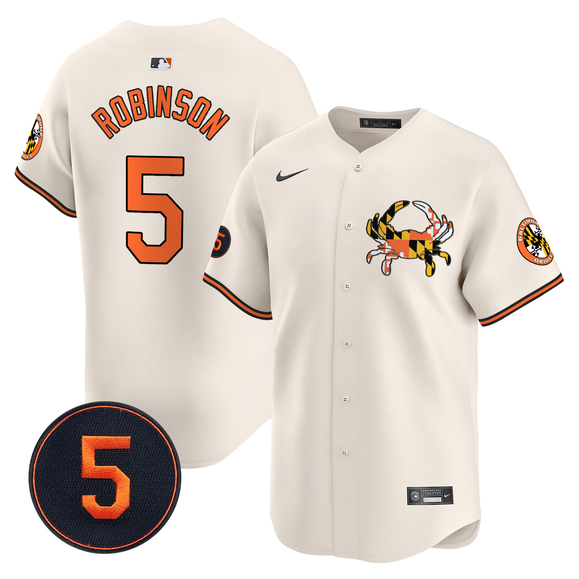 Brooks RobinsonUnisex Baltimore Orioles Robinson Patch Vapor Premier Limited Cream Jersey V3 - All Stitched