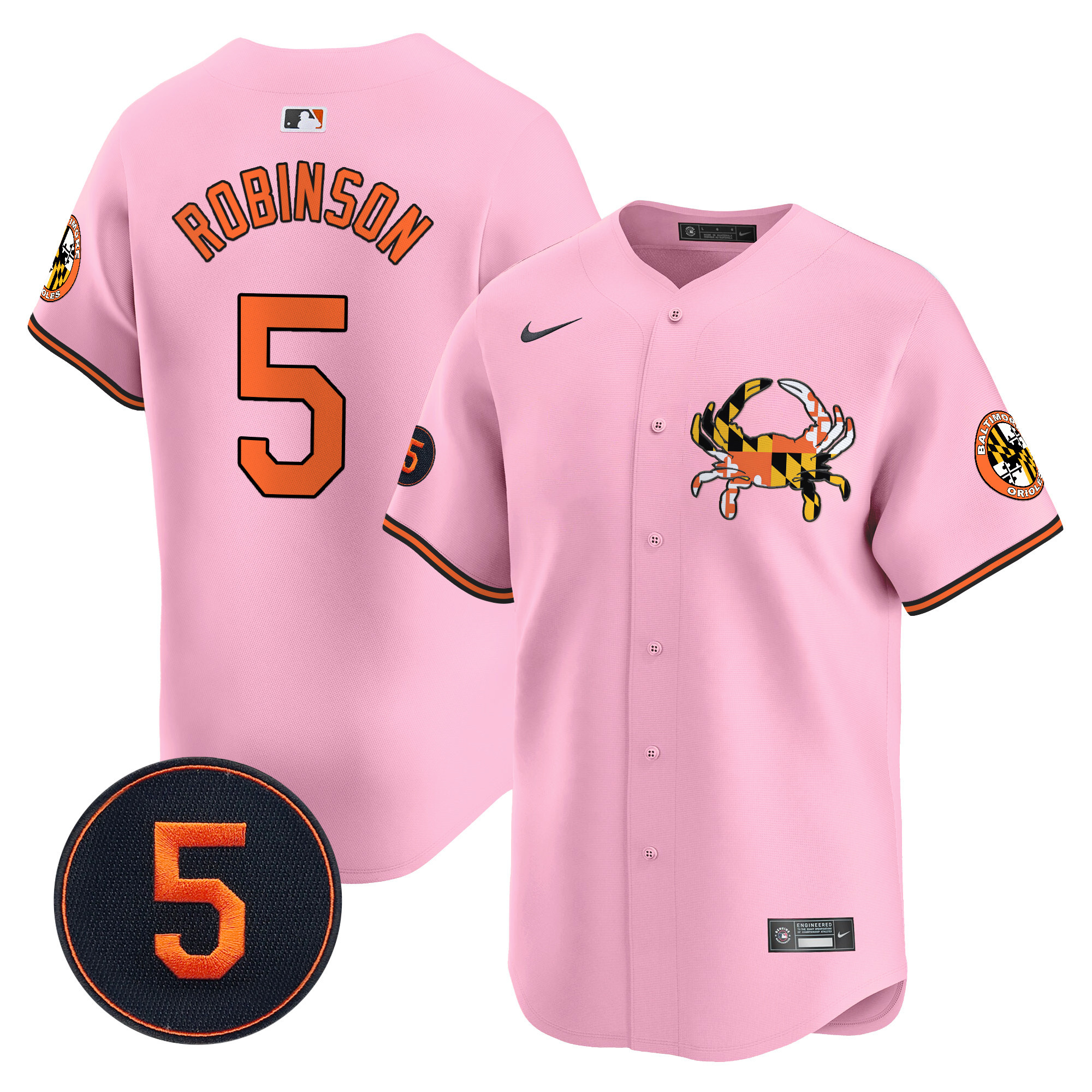 Brooks RobinsonUnisex Baltimore Orioles Robinson Patch Vapor Premier Limited Light Pink Jersey V3 - All Stitched