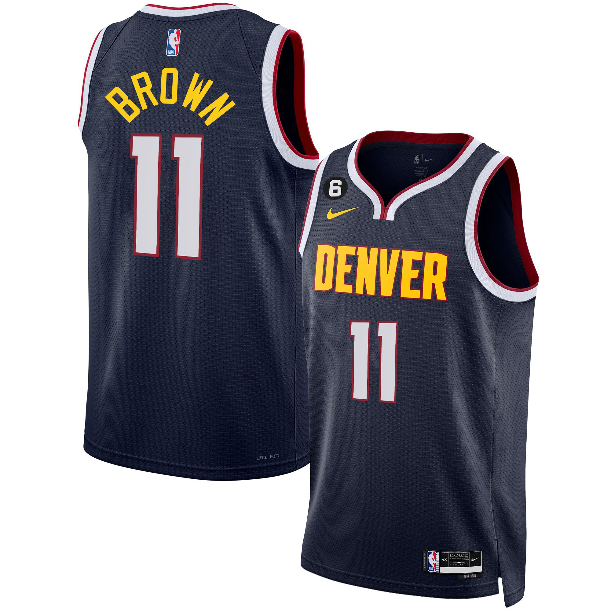 Bruce Brown Men's Denver Nuggets #6 Patch Collection Icon Jersey - All Stitched
