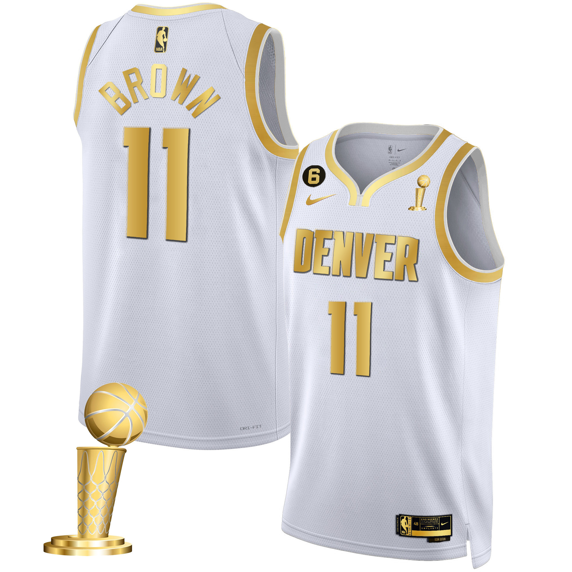 Bruce Brown Men's Denver Nuggets 2023 Champions Black & White Gold Jersey - All Stitched