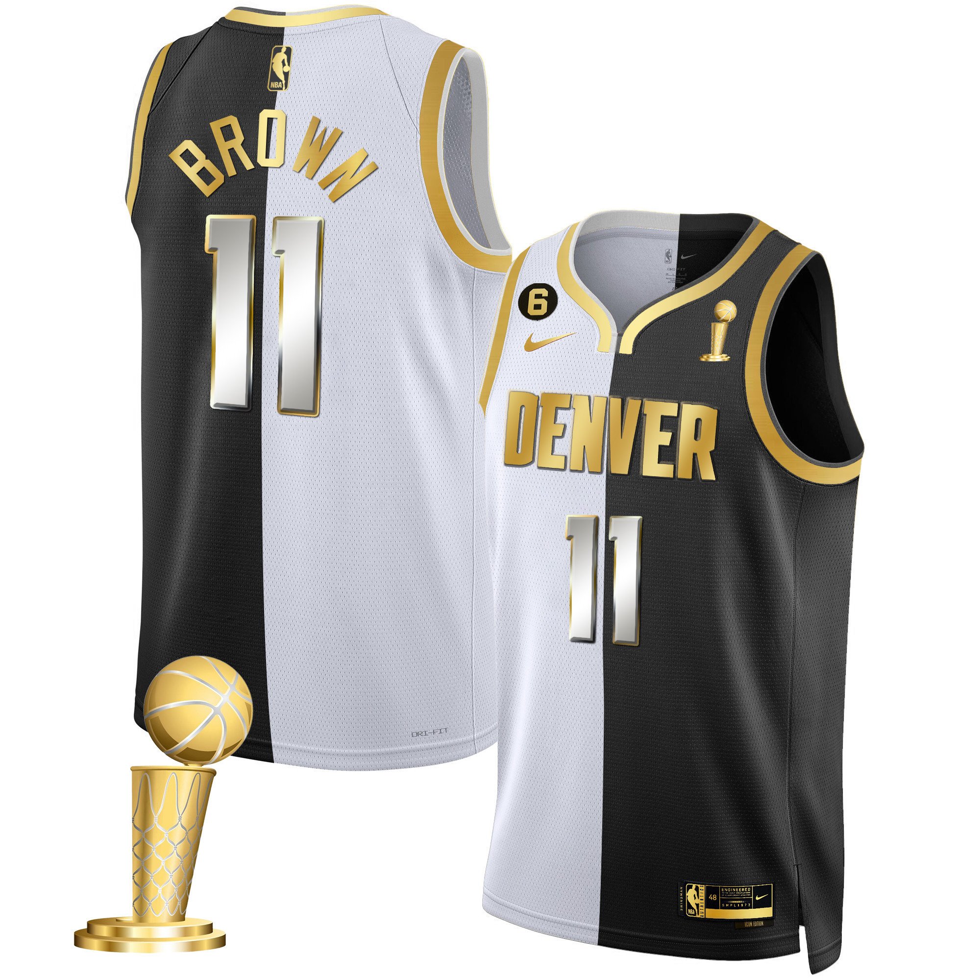 Bruce Brown Men's Denver Nuggets 2023 Champions Black & White Gold Split Limited Jersey - All Stitched