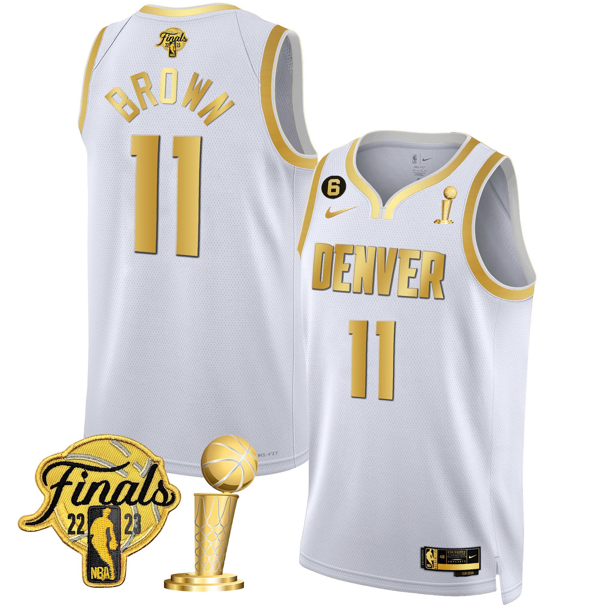 Bruce Brown Men's Denver Nuggets 2023 Finals & Champions Black & White Gold Jersey - All Stitched
