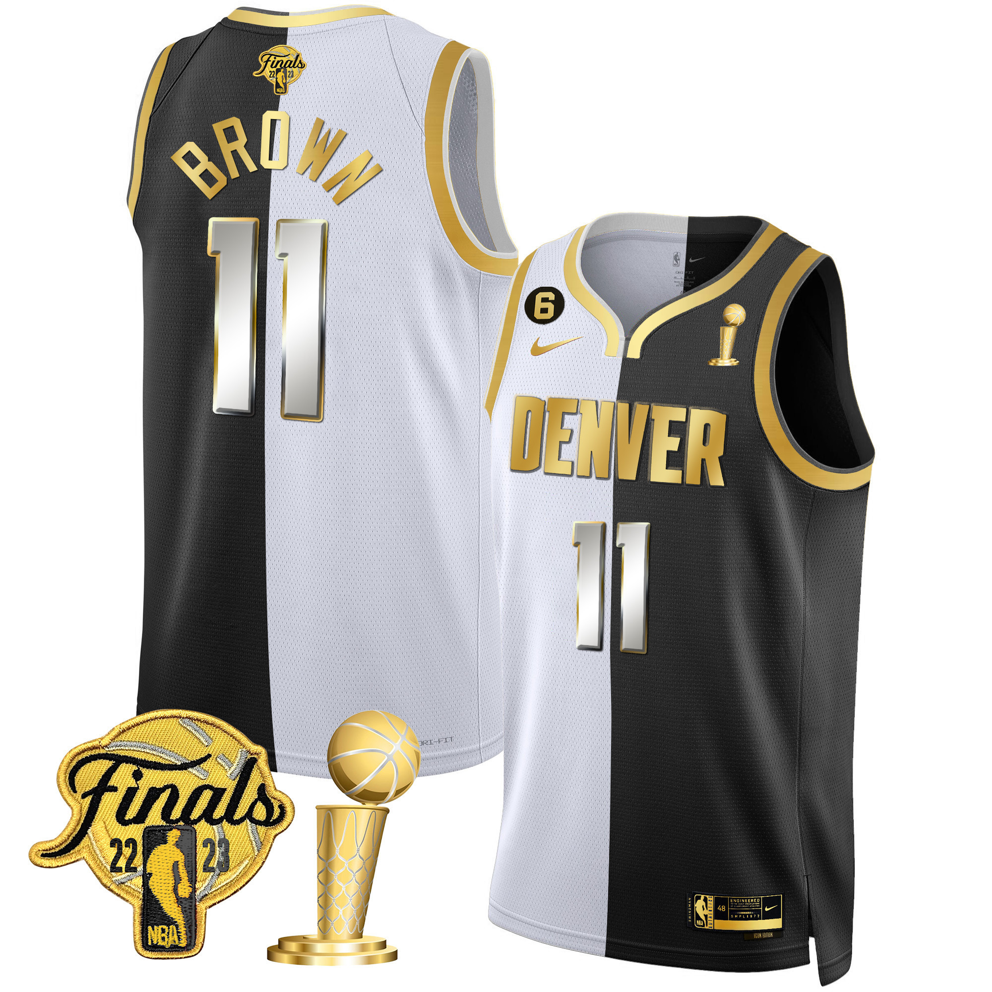 Bruce Brown Men's Denver Nuggets 2023 Finals & Champions Black & White Gold Split Limited Jersey - All Stitched