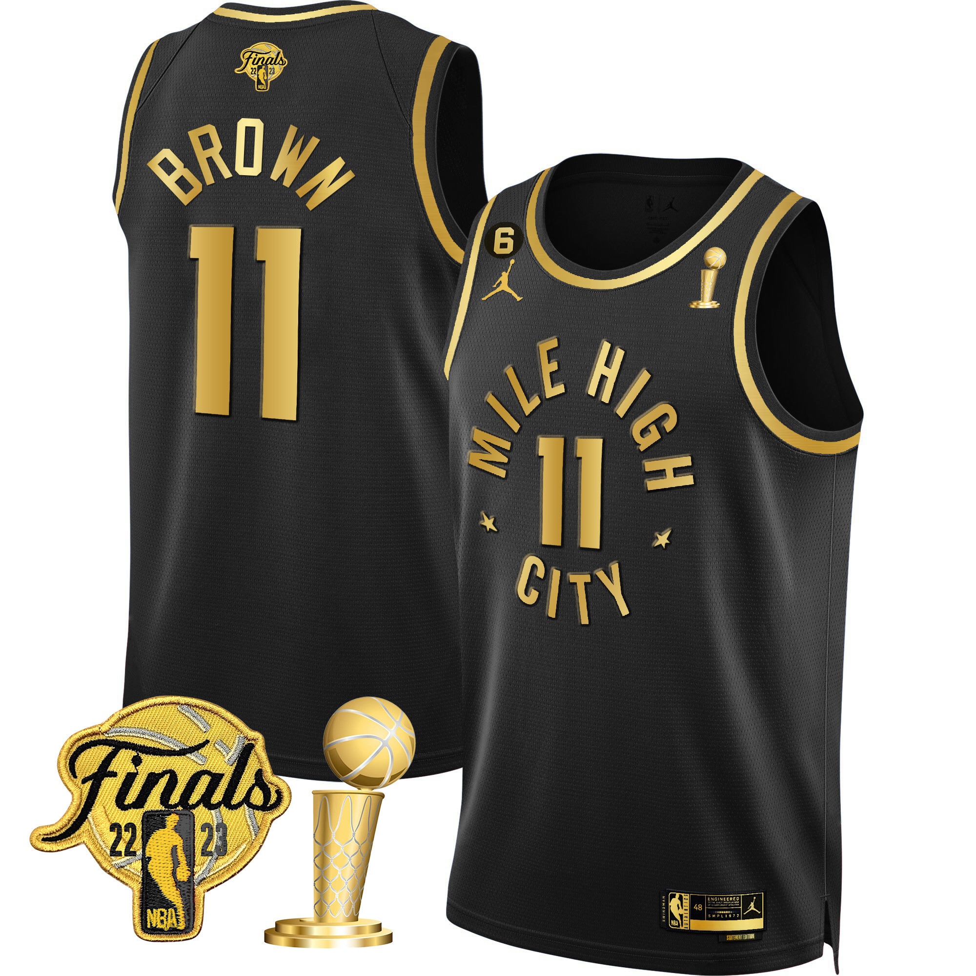 Bruce Brown Men's Denver Nuggets 2023 Finals & Champions Black & White Gold Statement Black Jersey - All Stitched