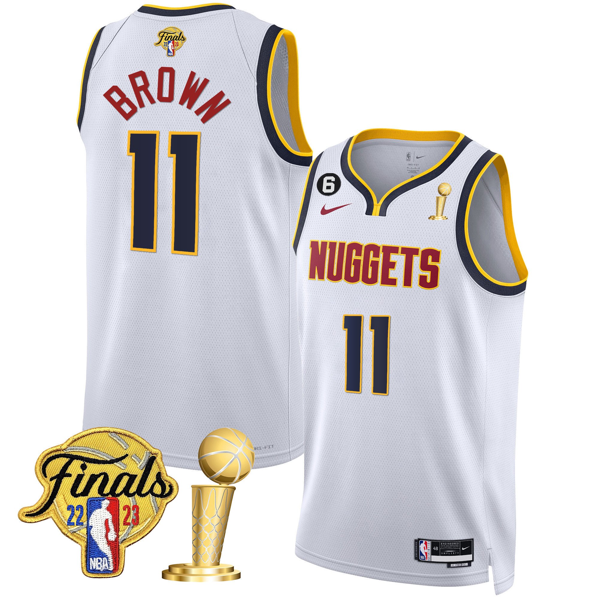 Bruce Brown Men's Denver Nuggets 2023 Finals & Champions Patch Gold Association Jersey - All Stitched